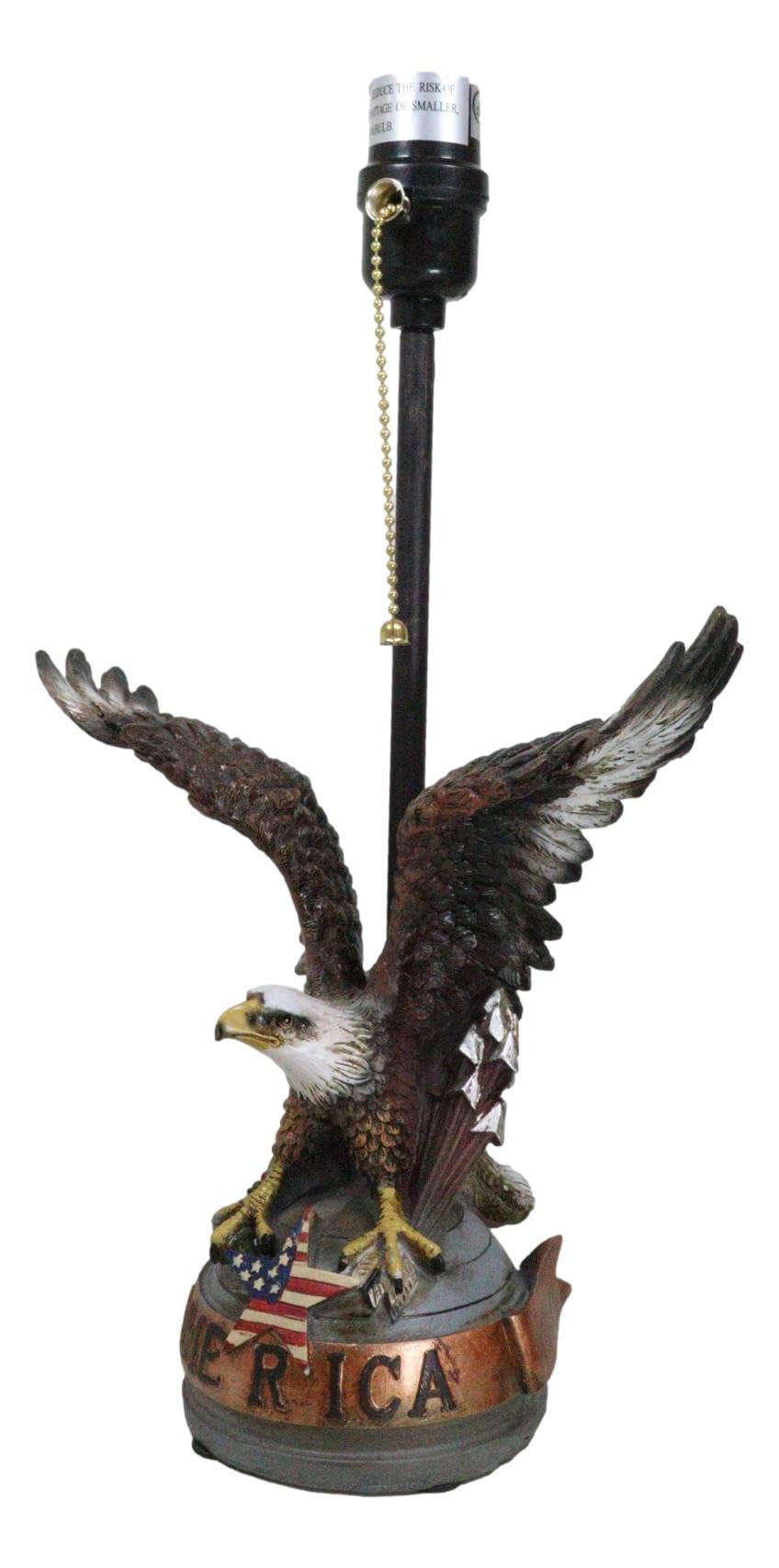 Ebros Gift Rustic Memorial Patriotic American Flag Star Wings Of Glory Flying Bald Eagle Memorial Desktop Side Table Lamp With Brown Faux Leather Laced Shade