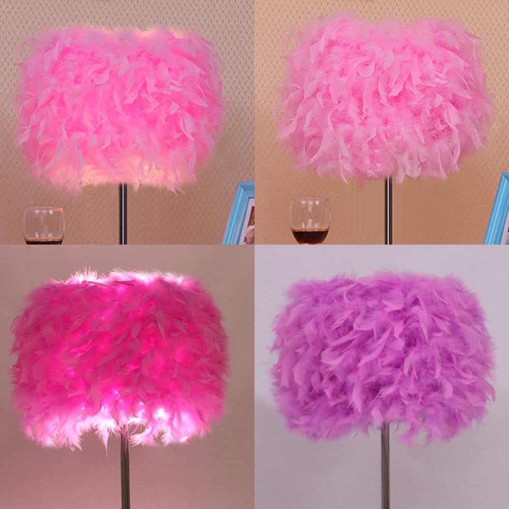 Cfopiryx Feather Table Light, Home Decorative Bedside Desk Lamp Elegant Feather Lampshade Led Night Lamp, Soft Lighting Romantic Atmosphere Light For Living Room Wedding Room Bedroom(Us Plug,Pink)