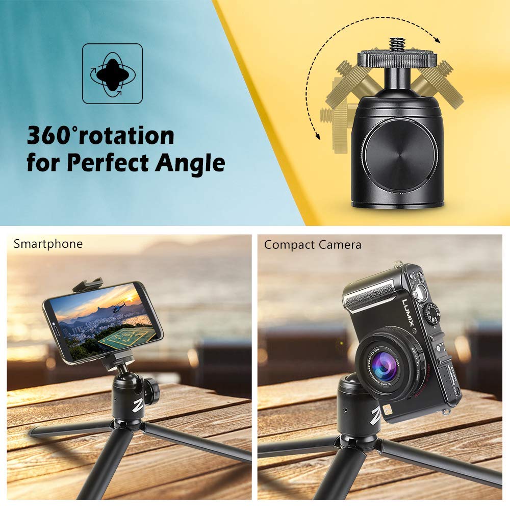 Zeadio Metal Mini Tripod + Ball Head Mount, With 1/4 Inch Screw Desktop Tabletop Stand Tripod, Fits For Smooth 4, Osmo Mobile, Vimble 2, Gimbal Handle Grip Stabilizer And All Cameras