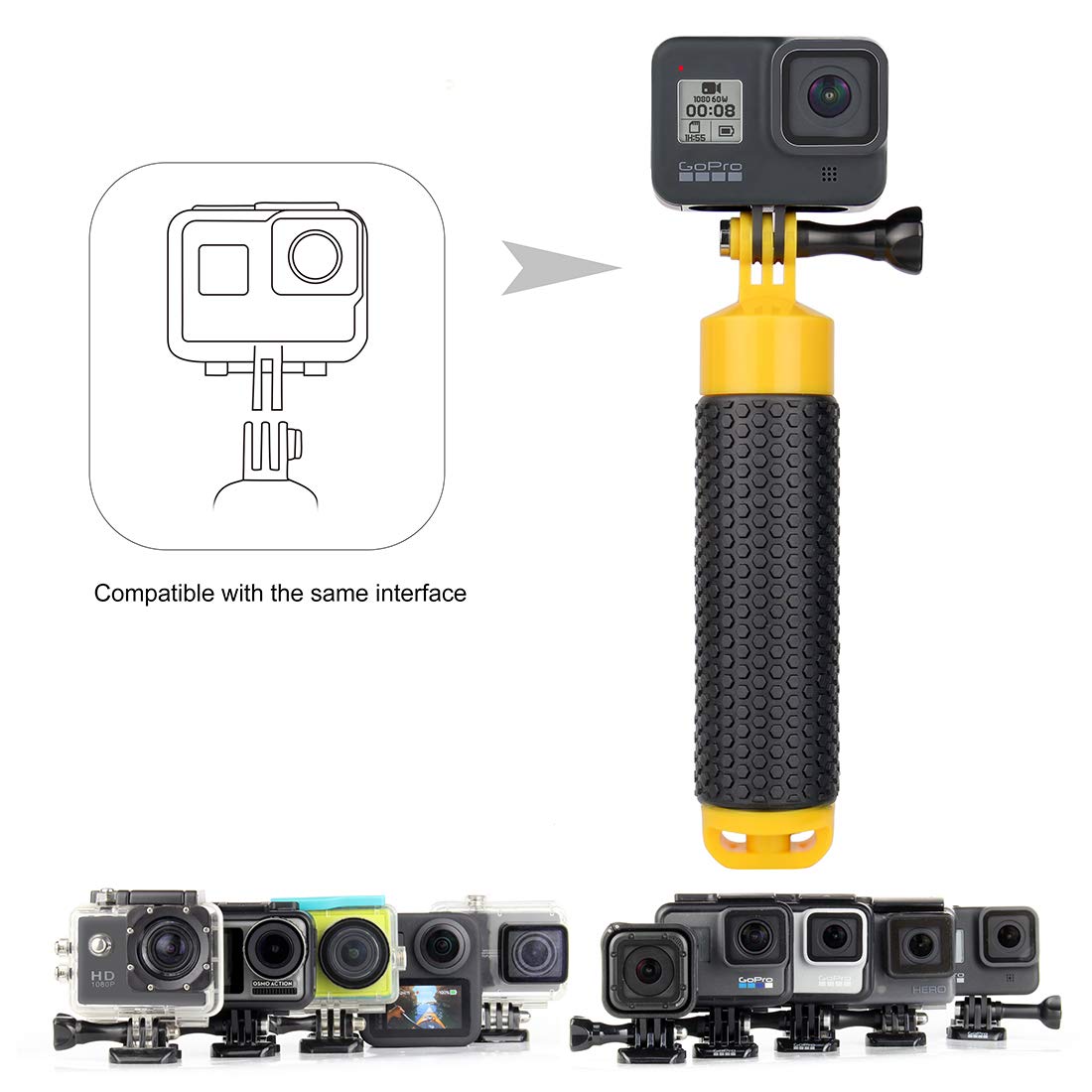 Gepuly Floating Hand Grip With Mini Tripod Stand Monopod Waterproof Selfie Stick For Insta360 Gopro Hero 13 12 11 10 9 8 7 6 5 4 3, Max, Akaso Dji Handle Mount Accessories For Action Camera Underwater
