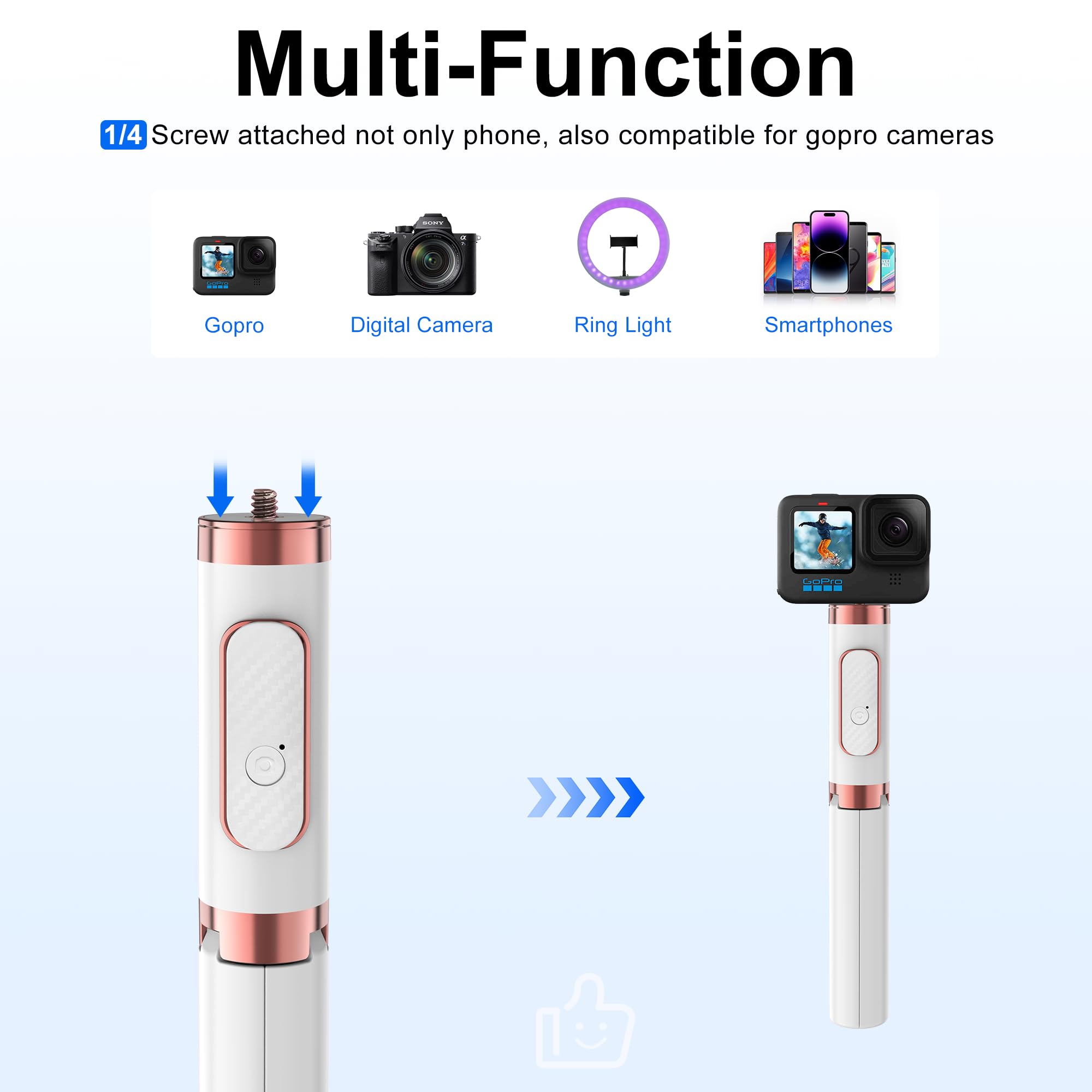 Pperfcoo Aluminum Alloy Selfie Stick Tripod With Remote, Foldable Travel Tripod Stand 270 Rotation Compatible With Iphone/Android/Go Pro Camera