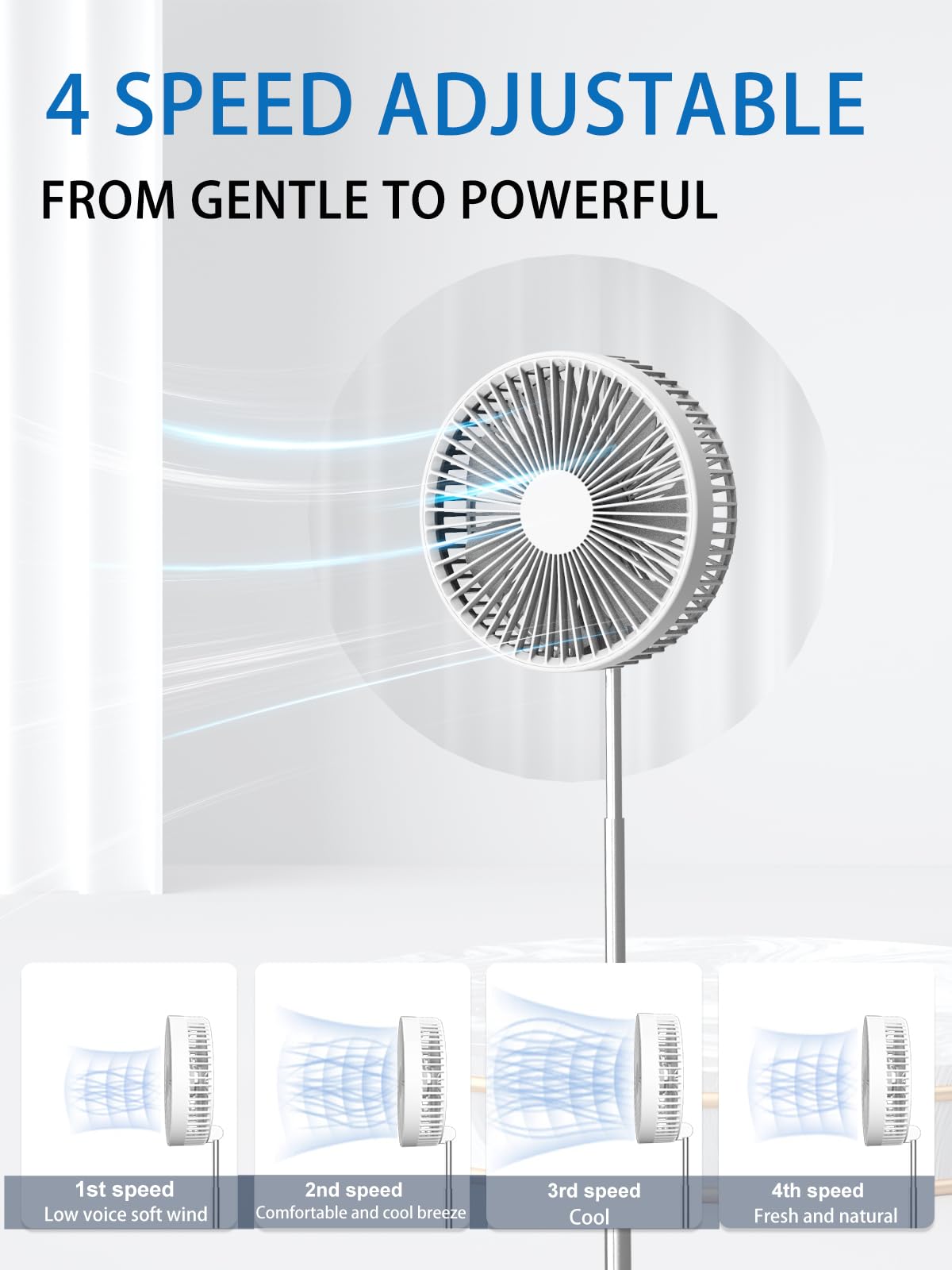 Un Unitedtime Oscillating Fan With Remote Control, 7200Mah Rechargeable Battery Operated Travel