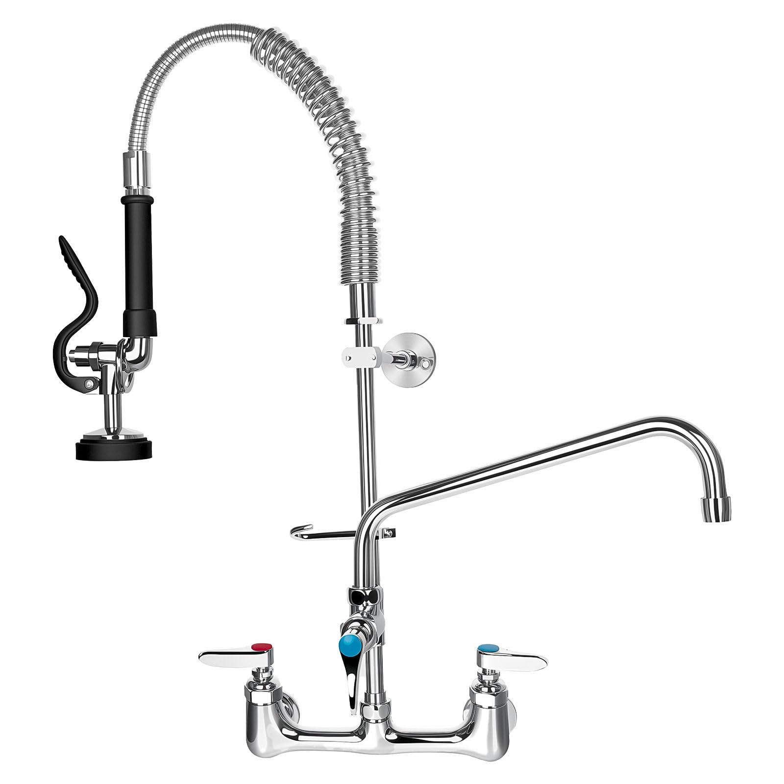 Xeoca Commercial Faucet With Pre-Rinse Sprayer 8" Adjustable Center Wall Mount Kitchen Faucet 12" Swivel Spout 25" Height Compartment Sink Faucet Lead- Brass For Home And Industrial Restaurant