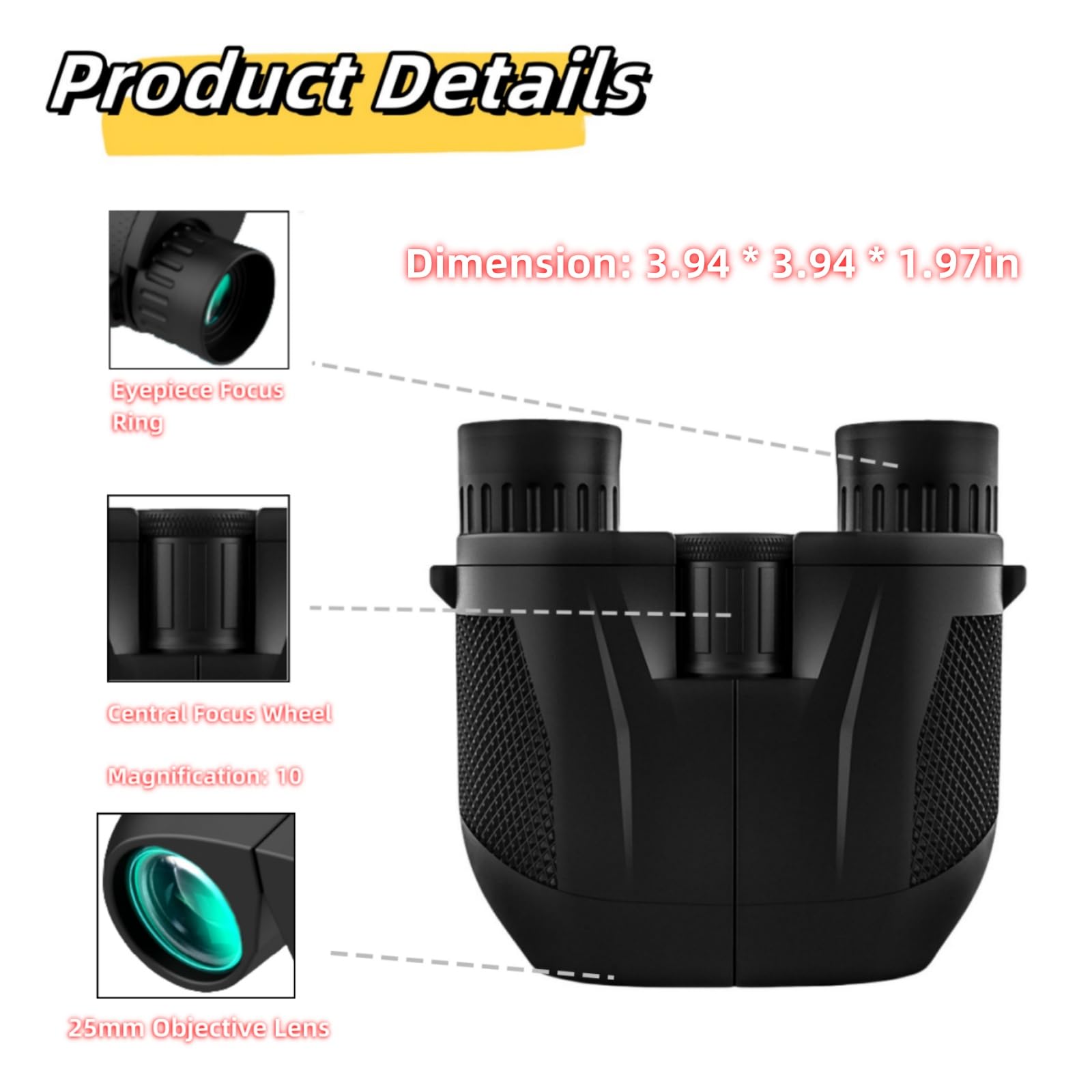 Kenpiko Binoculars For Adults And Kids,10X25 Compact Binoculars, High Powered Travel Waterproof For Bird Watching, Hiking, Cruise And Hunting,  For Adults Teens Friends