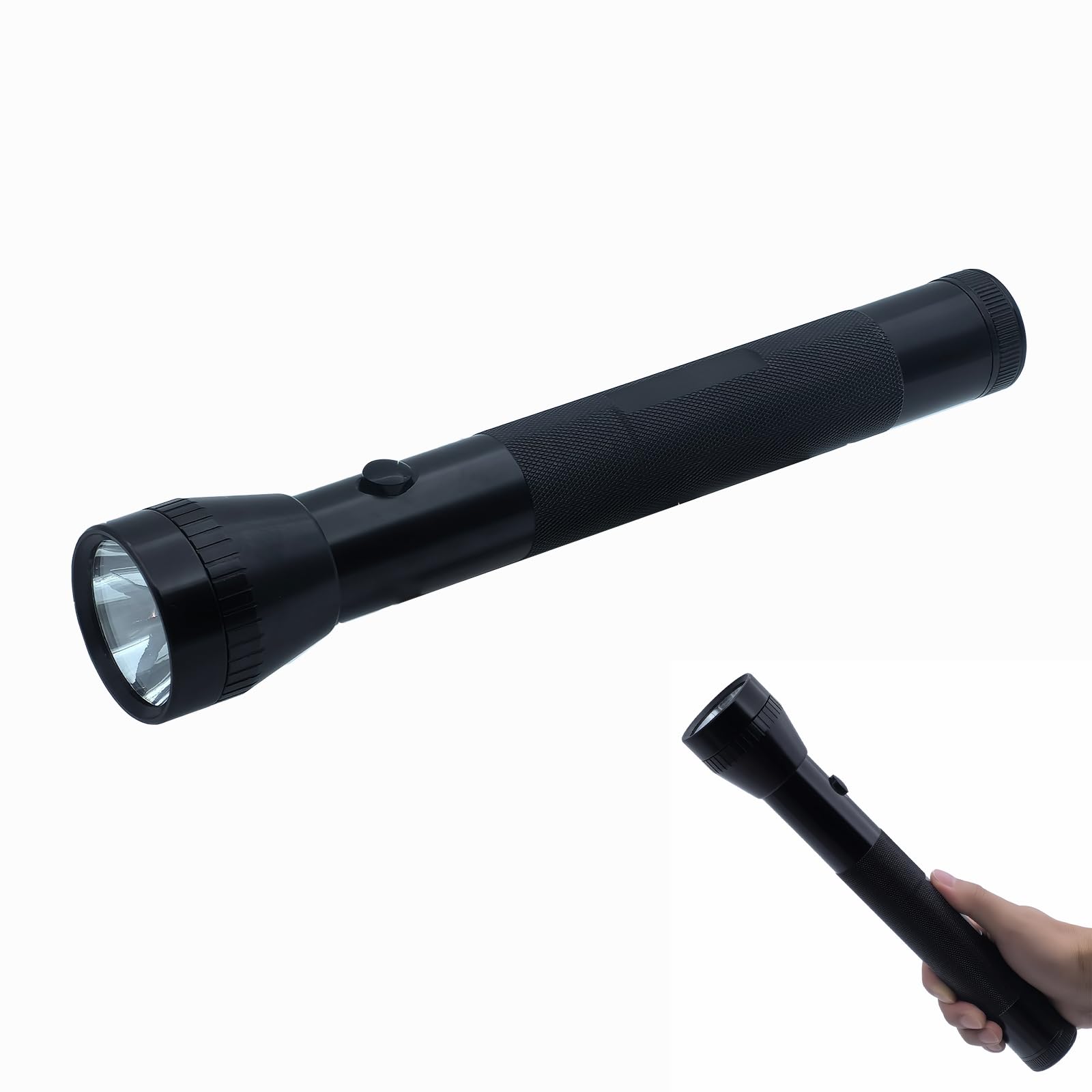 Darlur Heavy Duty Led Flashlight, 3 D Cell Battery, High Lumens, For Home Emergency,Single Mode, Aluminum Body, Black