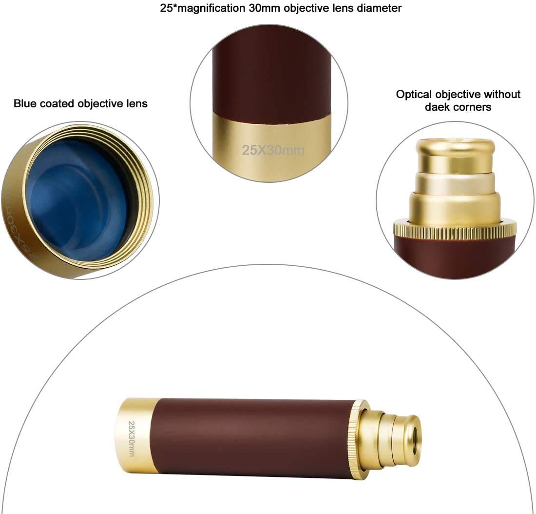 Laupha Retro Pirate Telescope 25X30 Spyglass Portable Collapsible Handheld Telescope Zoom Vintage Monocular Classical Collection Compass For Camping Hunting Boating