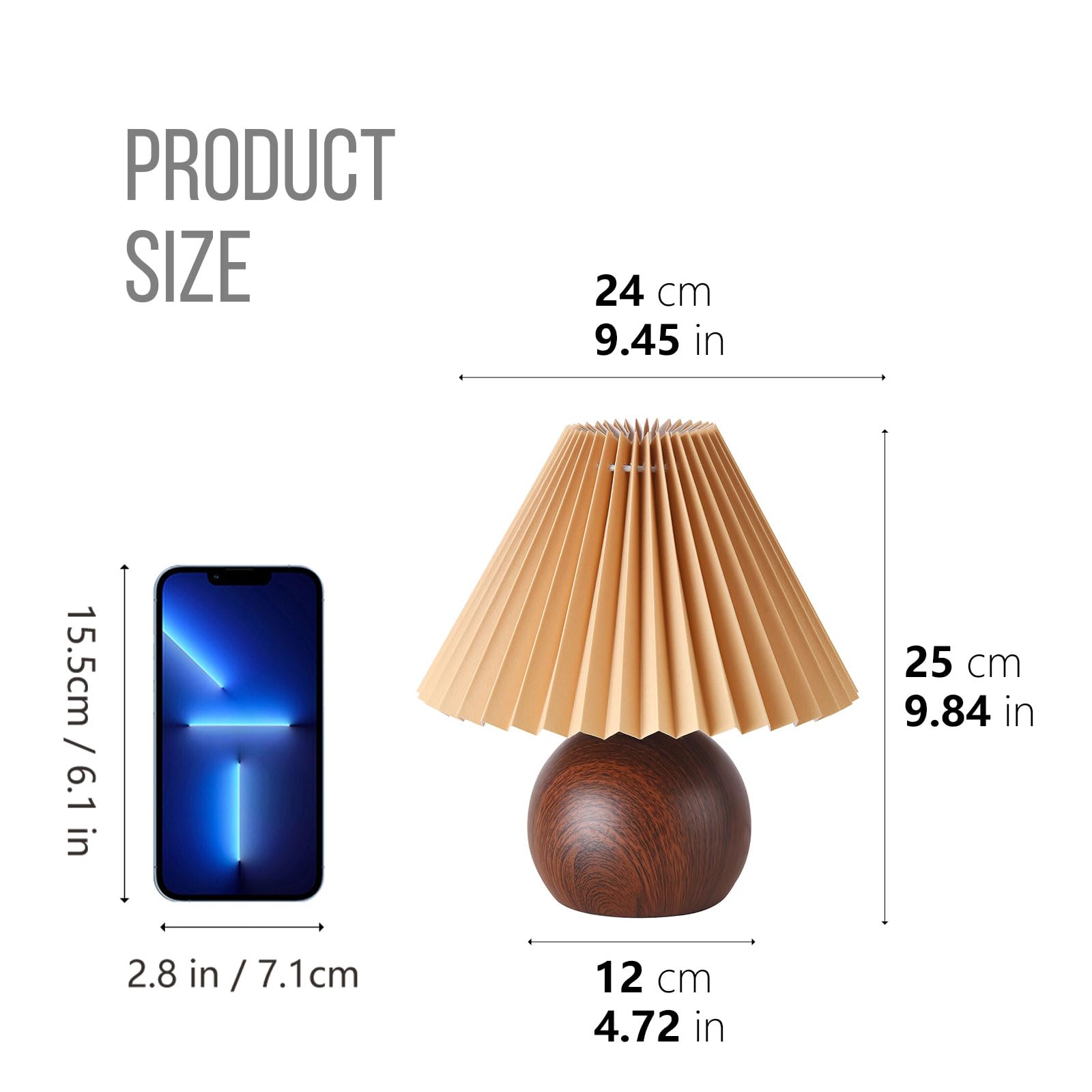 Kunjoulam Small Pleated Table Lamp, Modern Bedside Nightstand Lamp With Coffee Lampshade, Cute Lamp For Bedroom Living Room Home Office Decor With E12 Bulb