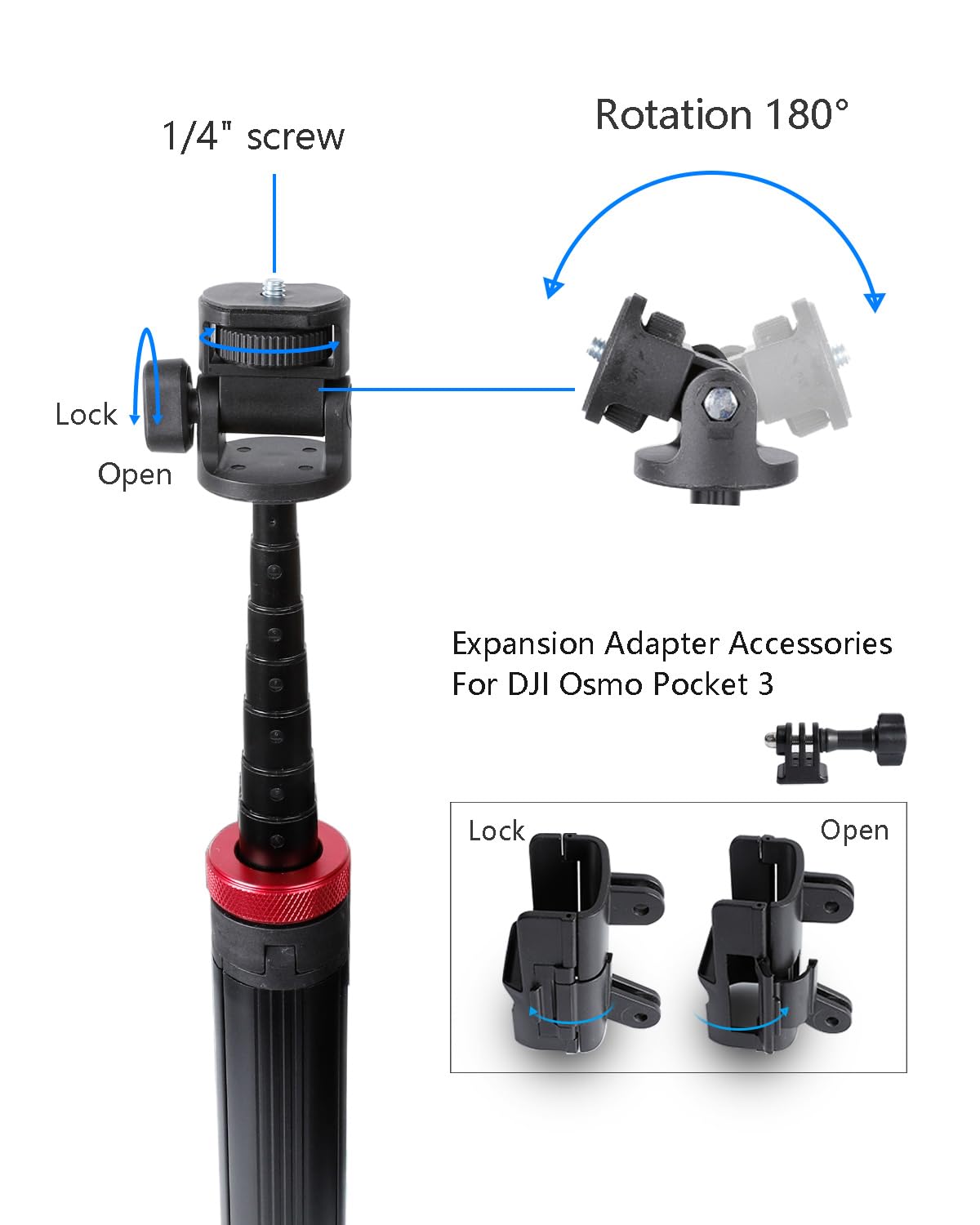 Leenconghui 80" Tripod & Selfie Stick For Dji Osmo Pocket 3，Expandable Selfie Stick Tripod Accessory For Dji Osmo Pocket3