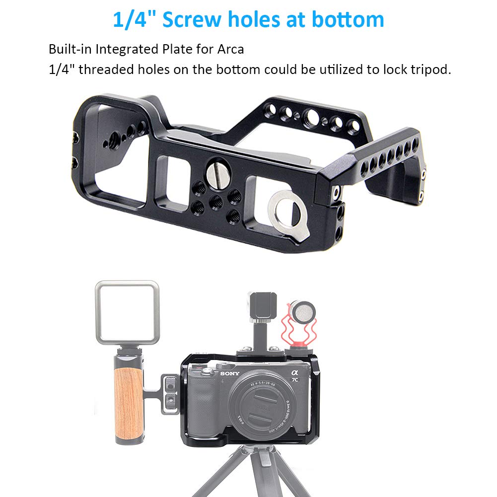 Easy Hood Camera Cage For Sony Alpha 7C / A7C / Ilce-7C, Vlogging Video Camera Rig Stabilizer With Built-In Cold Shoe, 1/4" Mounting Points And 3/8" Locating Hole