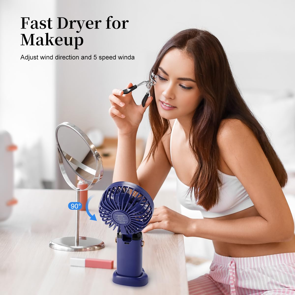 Mini Handheld Fan - 4000Mah Type-C Rechargeable, 5 Speed Adjustable, 90° Foldable & 3-In-1