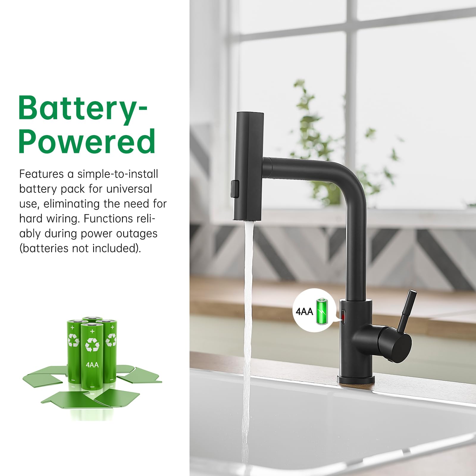Cenosa Touchless Kitchen Faucet Motion Sensor Hands  Single Handle Kitchen Sink Faucet With Pull Down Sprayer Matte Black