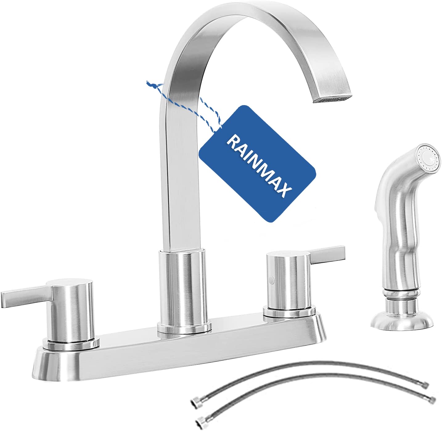Rainmax Kitchen Faucet With Sprayer, Brushed Nickel Stainless Steel Kitchen Sink Faucet With Side Sprayer, 3 Hole Or 4 Hole Faucet For Kitchen Rv Laundry Utility Sink Kmf027L-5