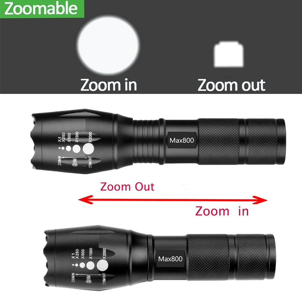 Miuree 2 Pack Tactical Led Flashlight Military Grade 2000 Lumens 5 Mode Zoomable Flashlights For Hurricane Emergency