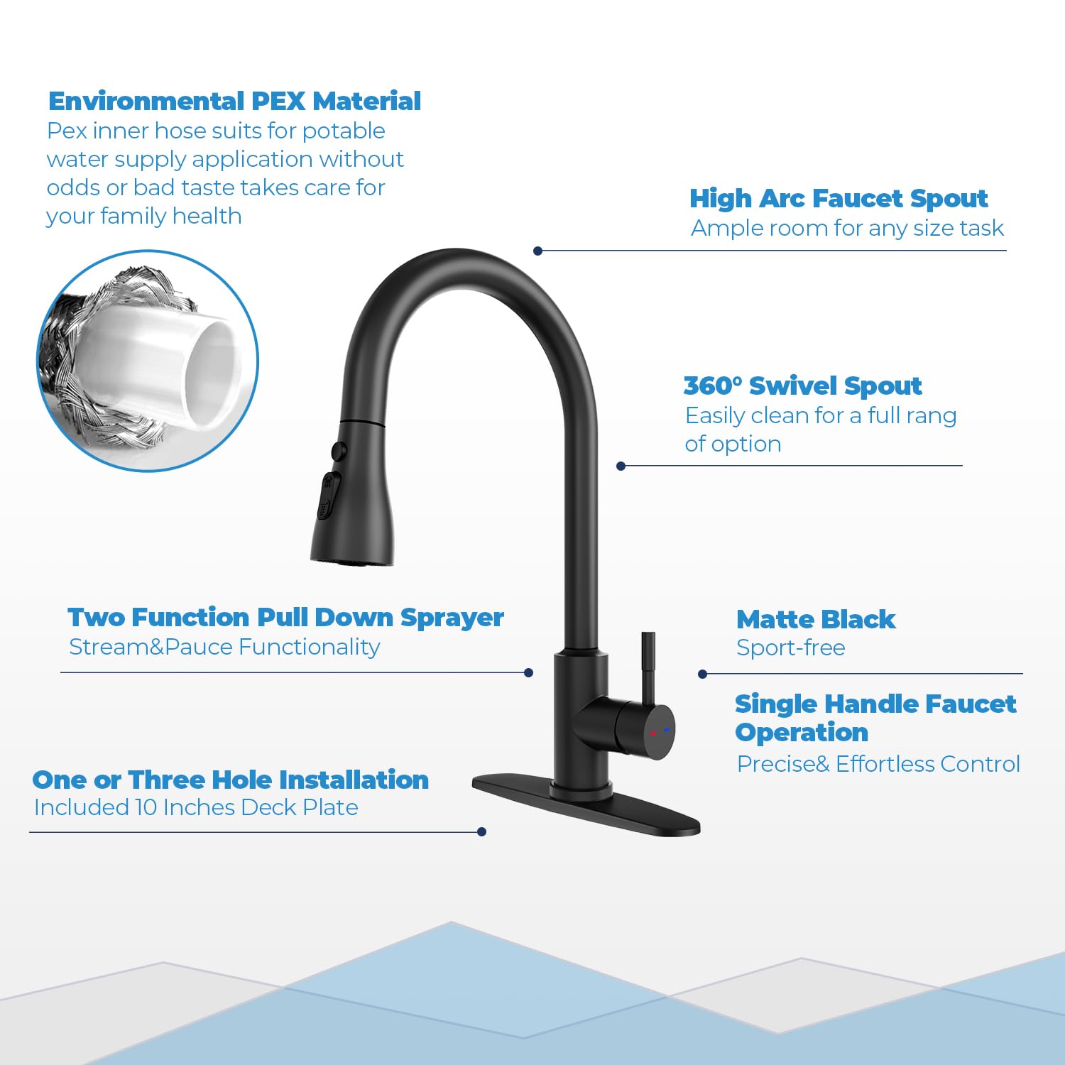 Arrisea Kitchen Faucet With Pull Down Sprayer, Kitchen Sink Faucet Matte Black, High Arc Single Level Kitchen Sink Faucets Pull Down, Stainless Steel