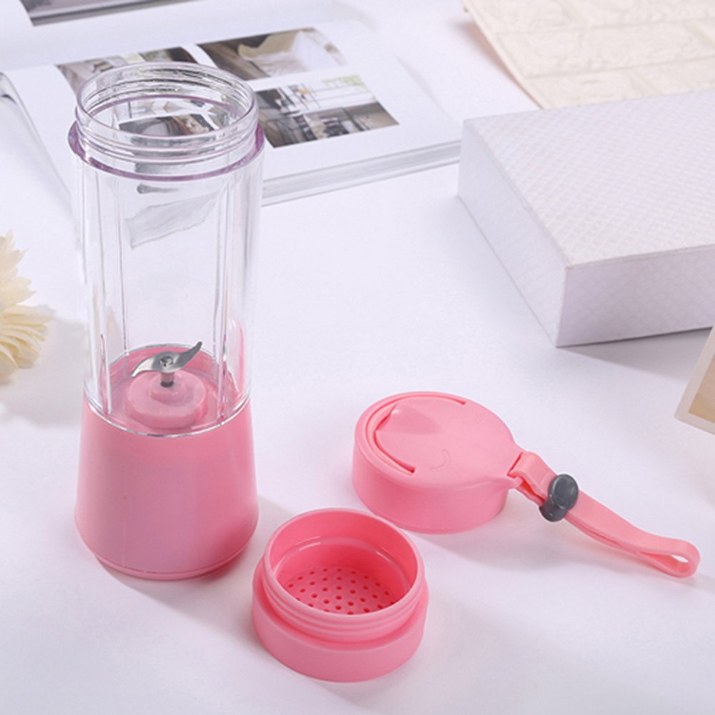 Fellibay Hofumix Fruit Juicer Rechargeable Portable Juice Blender Breakfast Smoothie Maker Cup Fruit Mixing Machine Mini Protein Shake Maker Electric Mixer Cup With Usb Charging Cable (Pink)