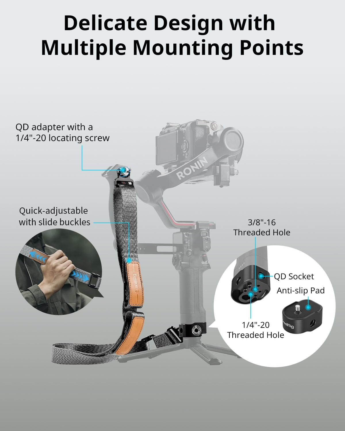 Smallrig Rs3 Rs2 Weight-Reducing Shoulder Strap Compatible With Sling Handle For Dji, Gimbal Belt With Qd Quick Release Buckles For Dji Rs4 / Rs4 Pro/Rs 3 / Rs 3 Pro/Rs 2