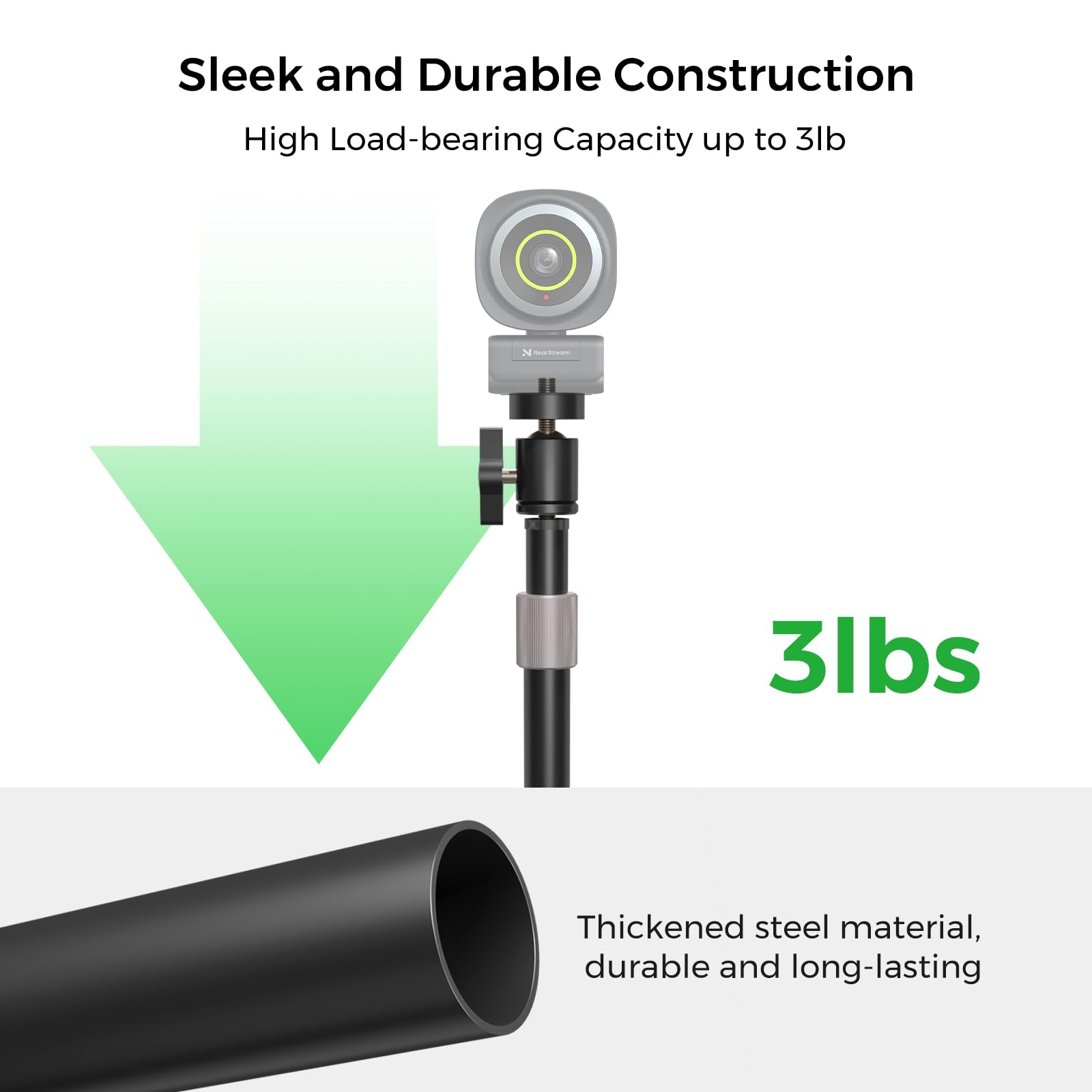 Nearstream Webcam Stand For Desk With Round Weighted Base, Aluminum Desktop Stand With 360° Ballhead,10.2-17’’ Adjustable Height, Mount For Webcam/Mic/Light With 1/4" Thread, Max Load 3Lb (Aw-Czs-01)