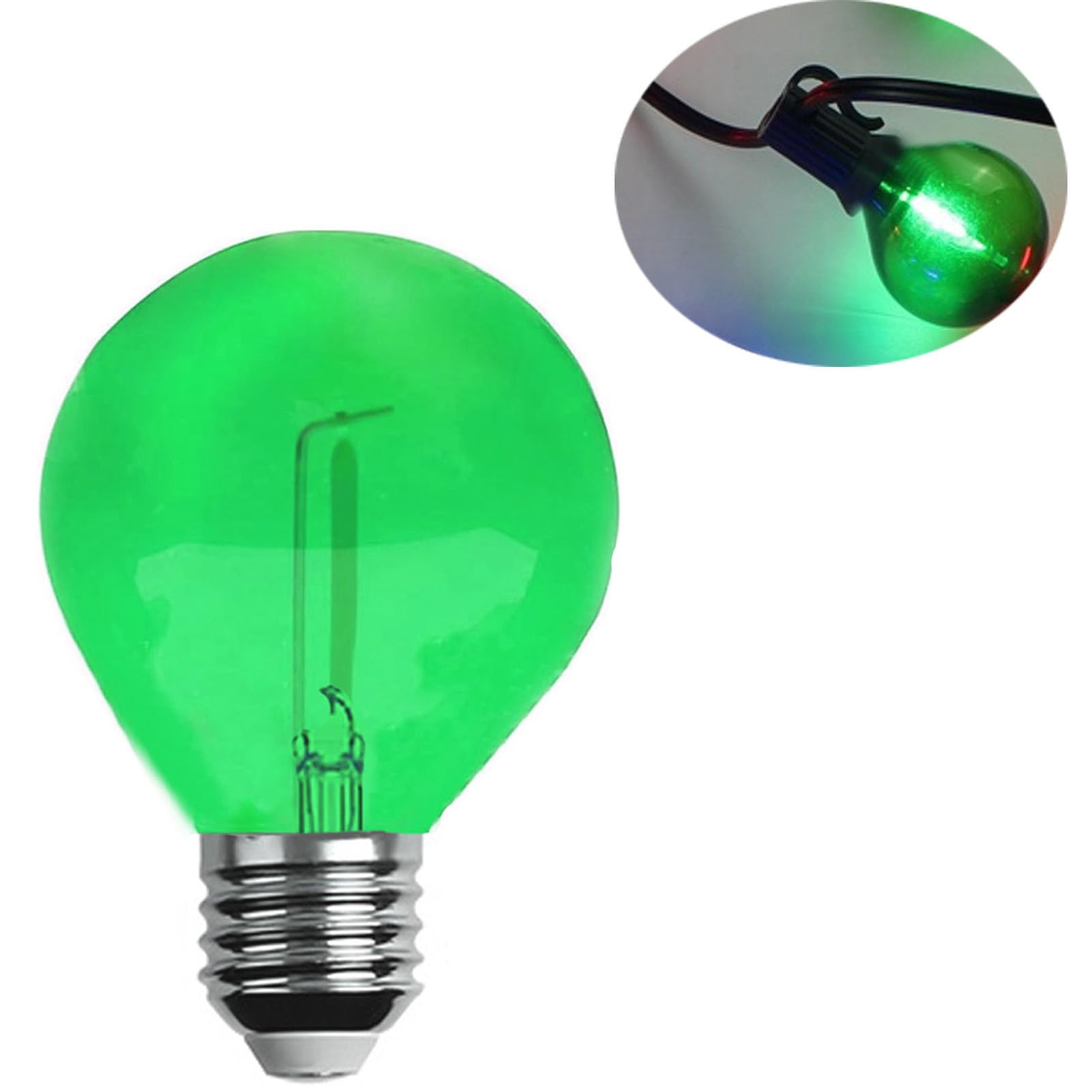 Juzizjmefod 15 Pack G40 Plastic Led Replacement Light Bulbs 1W Shatterproof Green Color Filament Globe Bulbs E12 Candelabra Base Christmas Round Replacement Bulbs For Outdoor Indoor Patio String Lights(Green)