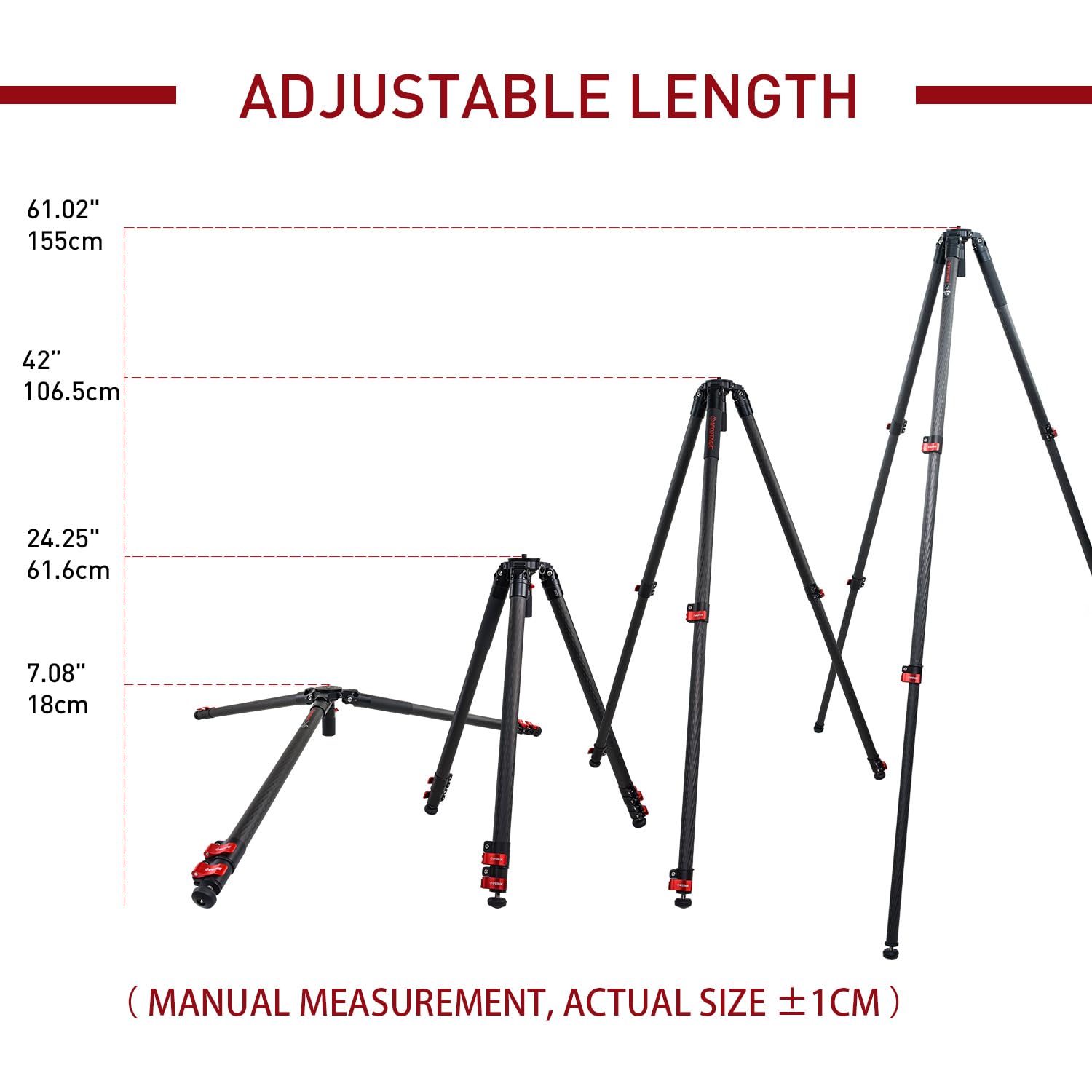 Ifootage 61''/155Cm Camera Tripod Heavy Duty,Travel Lightweight Carbon Fiber,Quick Adajustment Bowl Hand,Max Load 19.84 Lb/9Kg Tc7