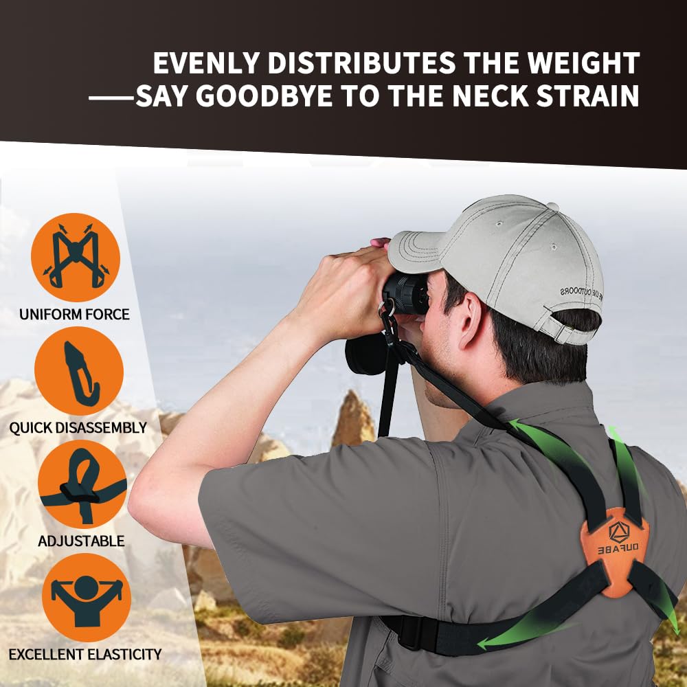 Oufabe Binocular Harness Strap, Binocular Strap, Adjustable And Deluxe Binoculars Harness For Hunting, Cross Binocular Straps Harness, Fits For Carrying Binocular, Cameras, Rangefinders And More