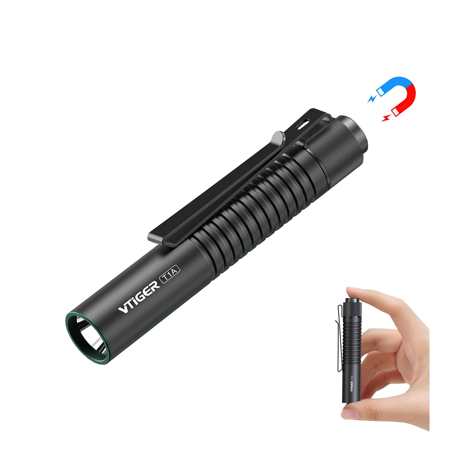 Vtiger T1A Mini Pocket Edc Flashlight With Clip,1300 Lumen Compact Aa Rechargeable Led Little Flashlights, Super Bright Tail Switch Small Flash Light With Magnet For Camping,Hiking,Outdoor,Emergency