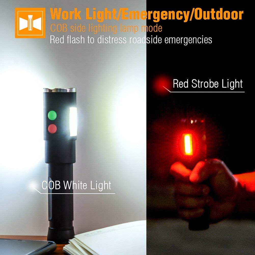 Mccc Self Defense Rechargeable Flashlight With 128Db Personal Alarms For Emergency Or Safety,800 High Lumens,Cob Work Light,Magnetic For Outdoors,Camping...