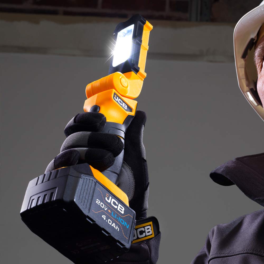 Jcb Tools - 20V Led Worklight - Variable Positioning Adjustment - High Lumens Flashlight - Outdoor And Indoor Use - Handheld - Bright Hanging Lamp - For Garages, Emergency, Work,  Standing