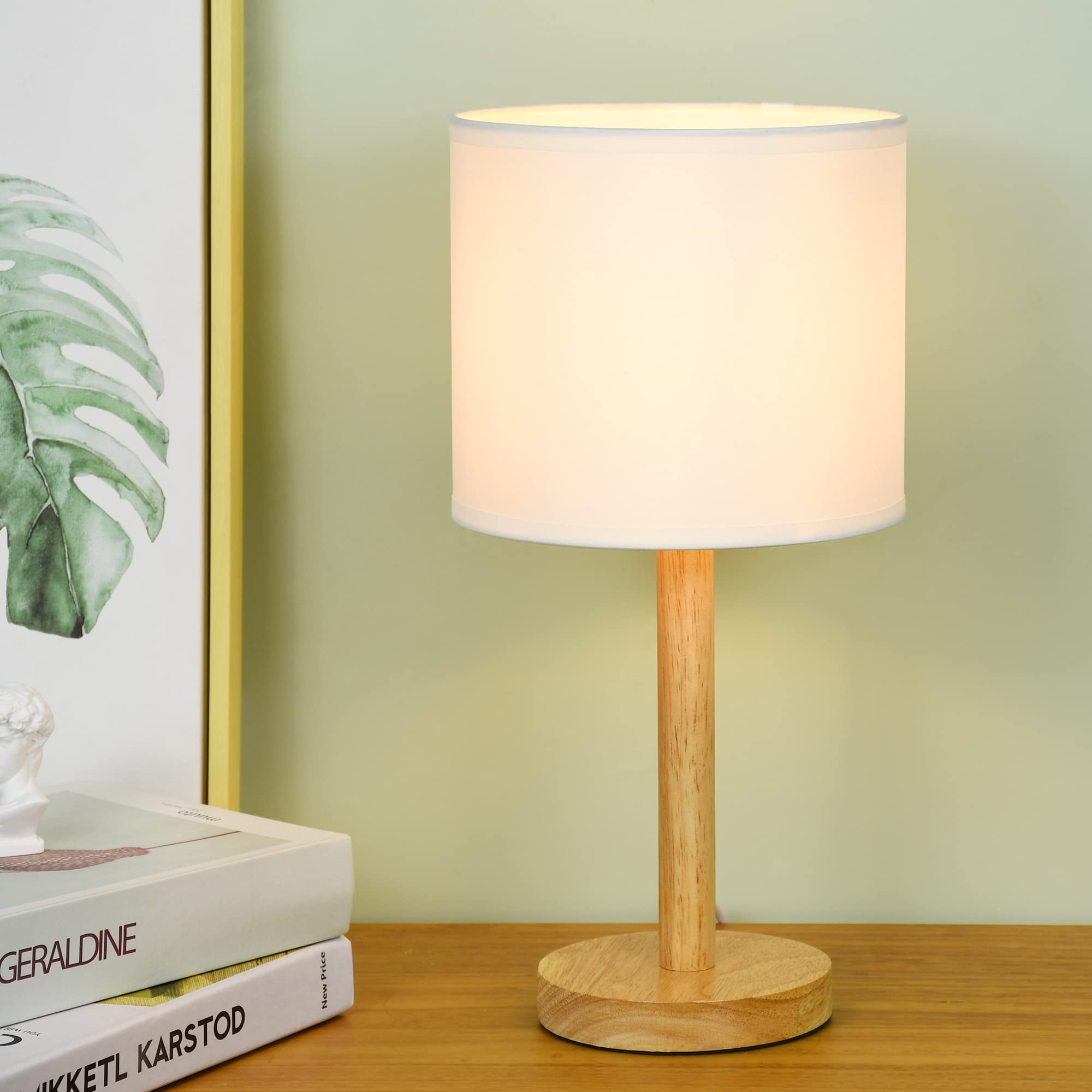 Lampwell Tubo Wood Table Lamp For Living Room And Bedroom, Farmhouse, Kids, Night, 7.09H14.57In, Off White Small Lamp