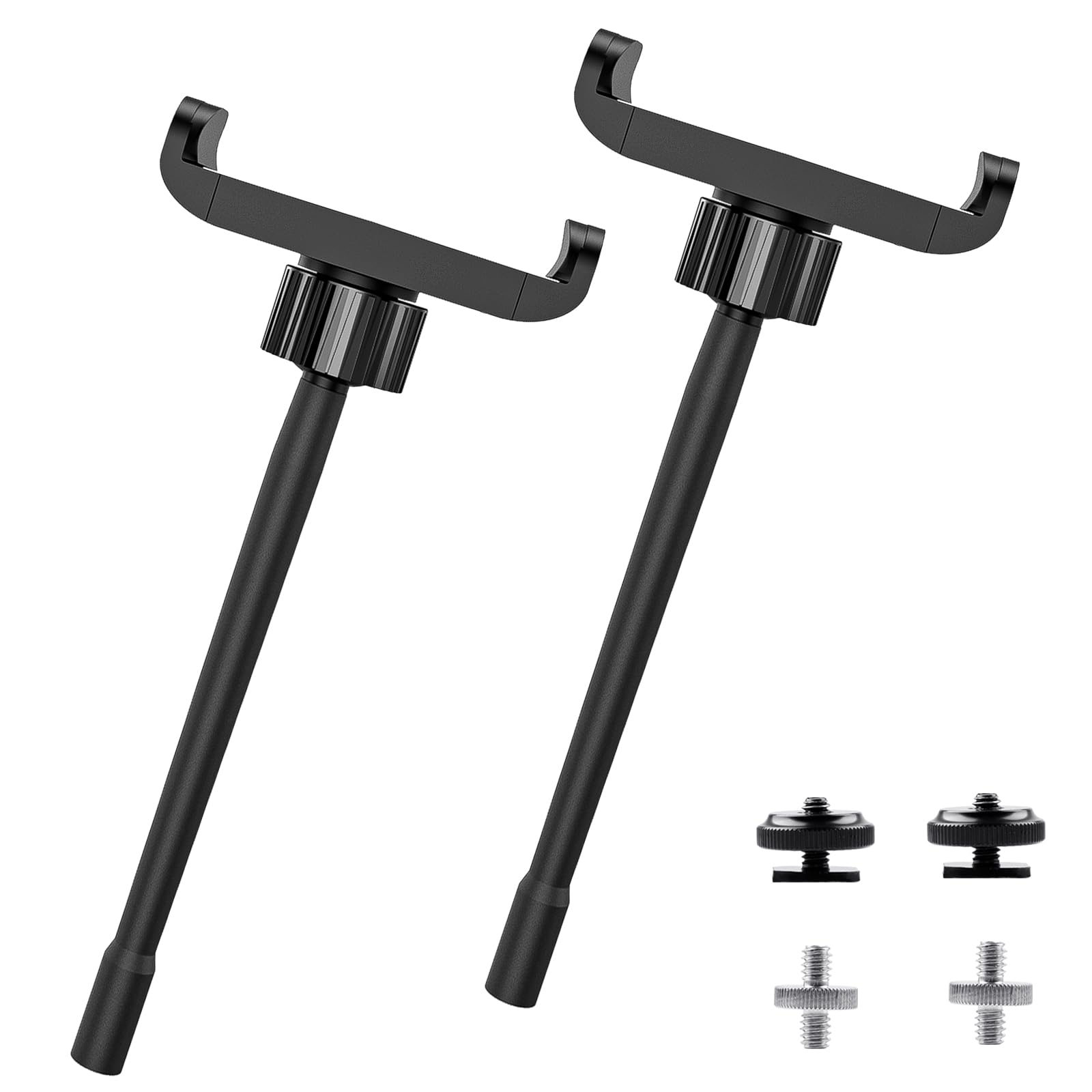 Kuaguozhe [2-Pack] Phone Holder For Ring Light And Tripod Stand With 1/4 And Hot Shoe Adapter, Flexible Phone Tripod Mount Adapter (Black+Black)