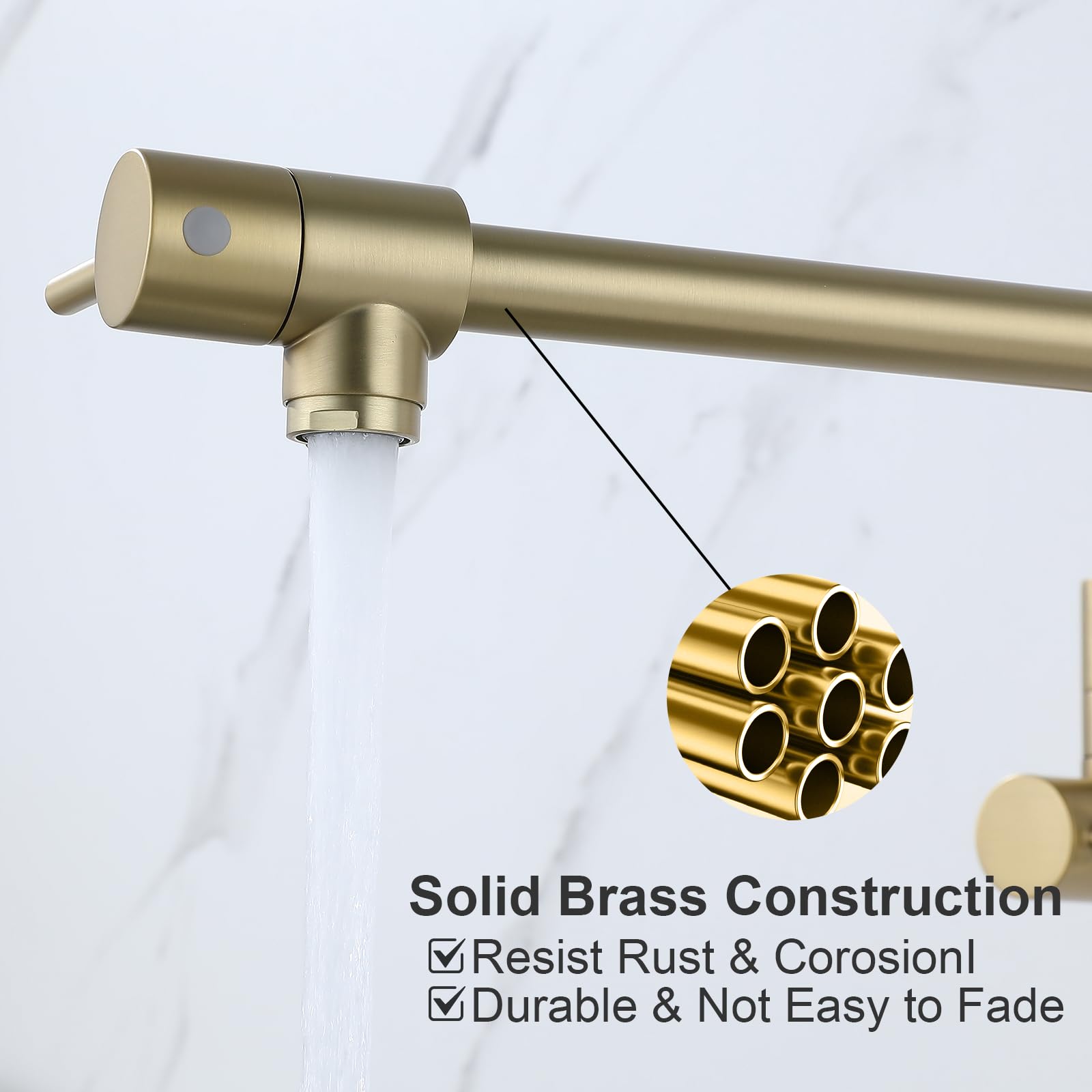 Trjikag Brushed Gold Faucet For Kitchen Sink,Kitchen Faucets Pot Filler Folding Commercial Brass Kitchen Faucet With Two Handles & Joint Swing Arms For Sink Stove