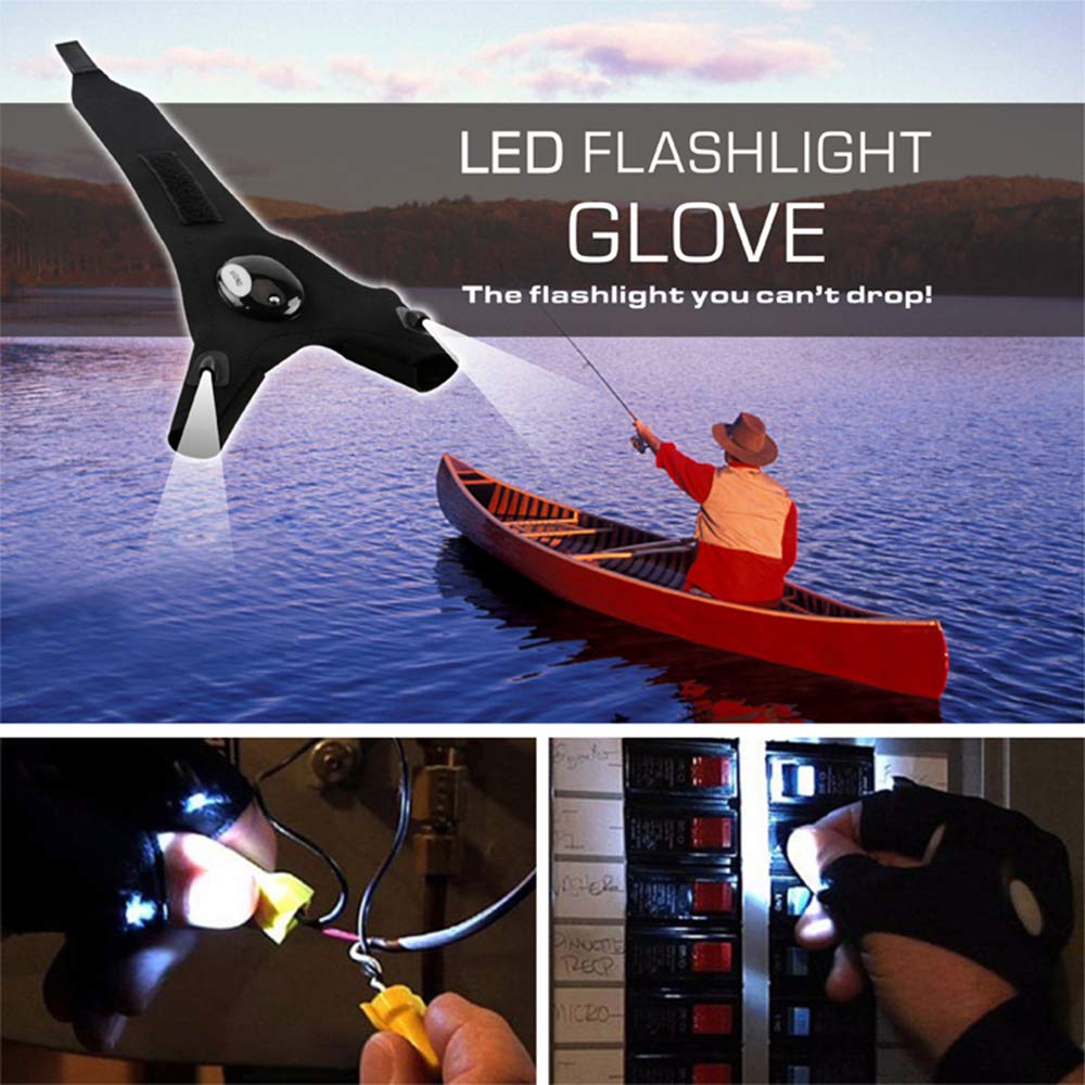 Aosbet 4Pcs Led Flashlight Gloves Light Fingerless Outdoor Fishing Gloves Tool Gadgets  For Repairing Working For Men Women Camping Hiking (2 Pairs)