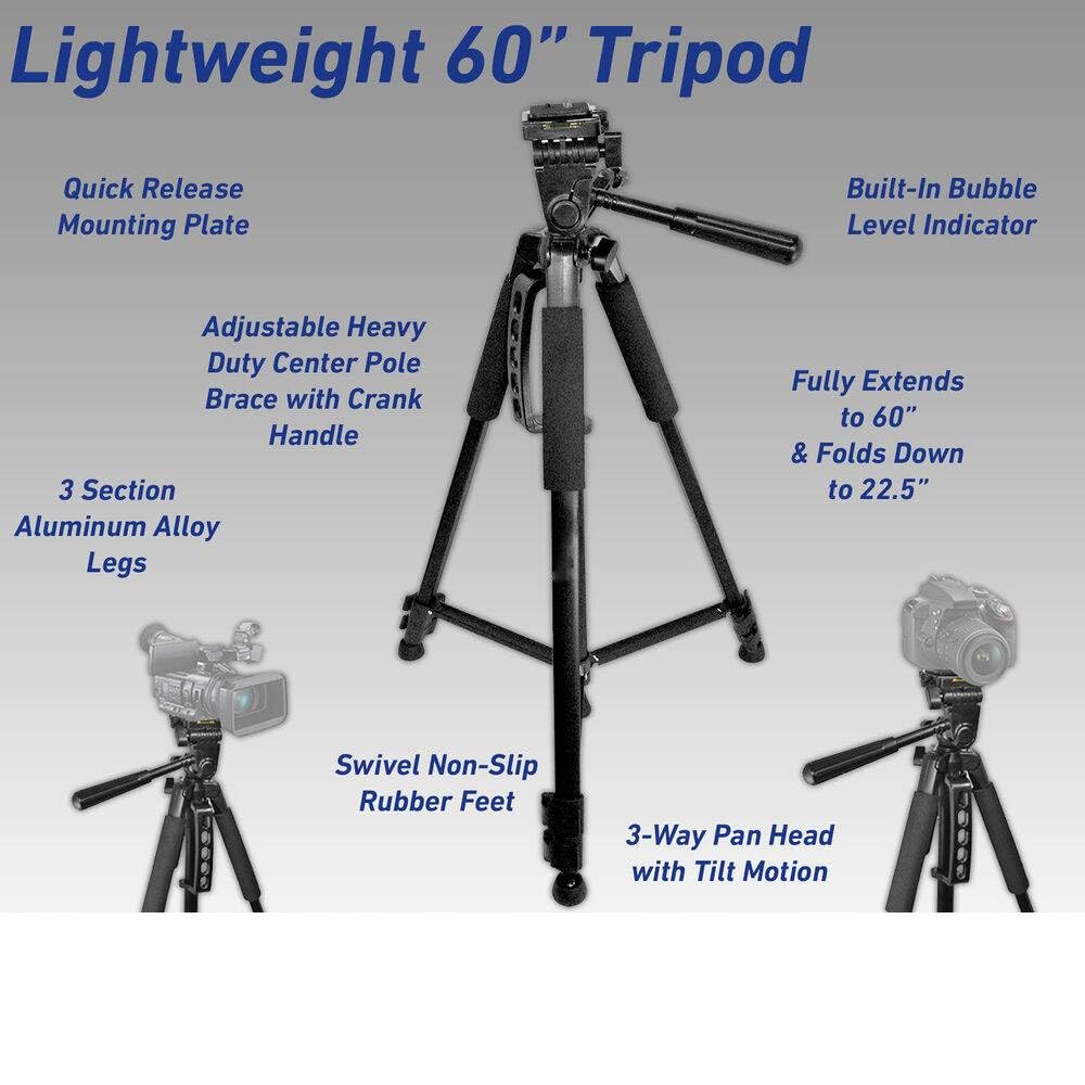 Optura Hd Optics 60" Inch Tripod For Nikon D7100 D7000 D5500 D5300 D5200 D5100 D3300 D3200 D3100 D3000 Dslr Cameras