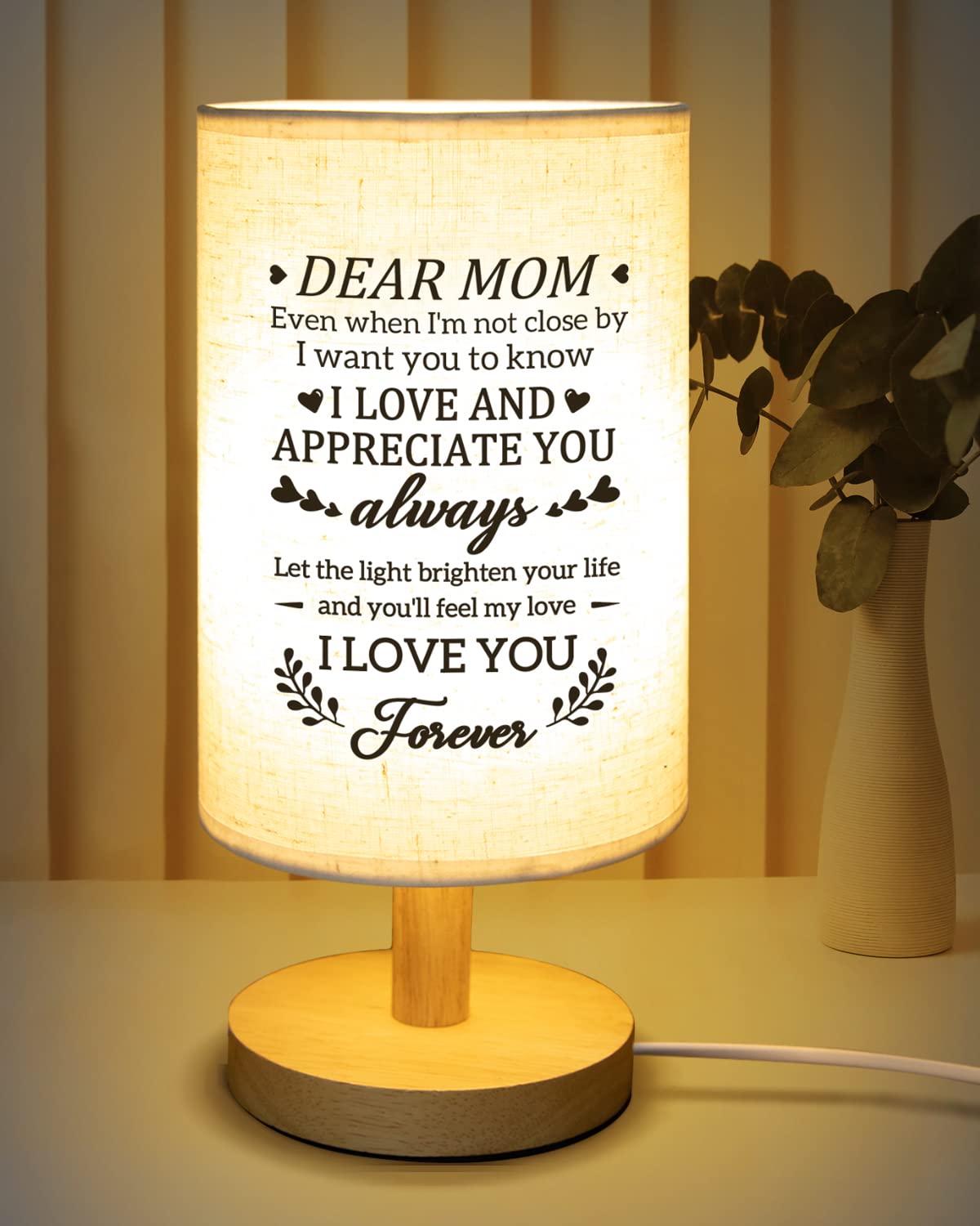 Calibron For Mom From Daughter Son, Mom For Birthday Fabric Lamp, Birthday For Mother Table Lamp With Wooden Stand
