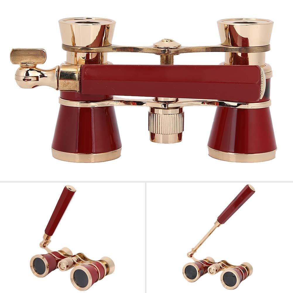Gowenic Opera Glasses Binoculars, 3X25 Theater Glasses Telescope With Foldable Handle, Mini Binocular Compact Lightweight For Concert Theater Opera Travel Sightseeing (Red)