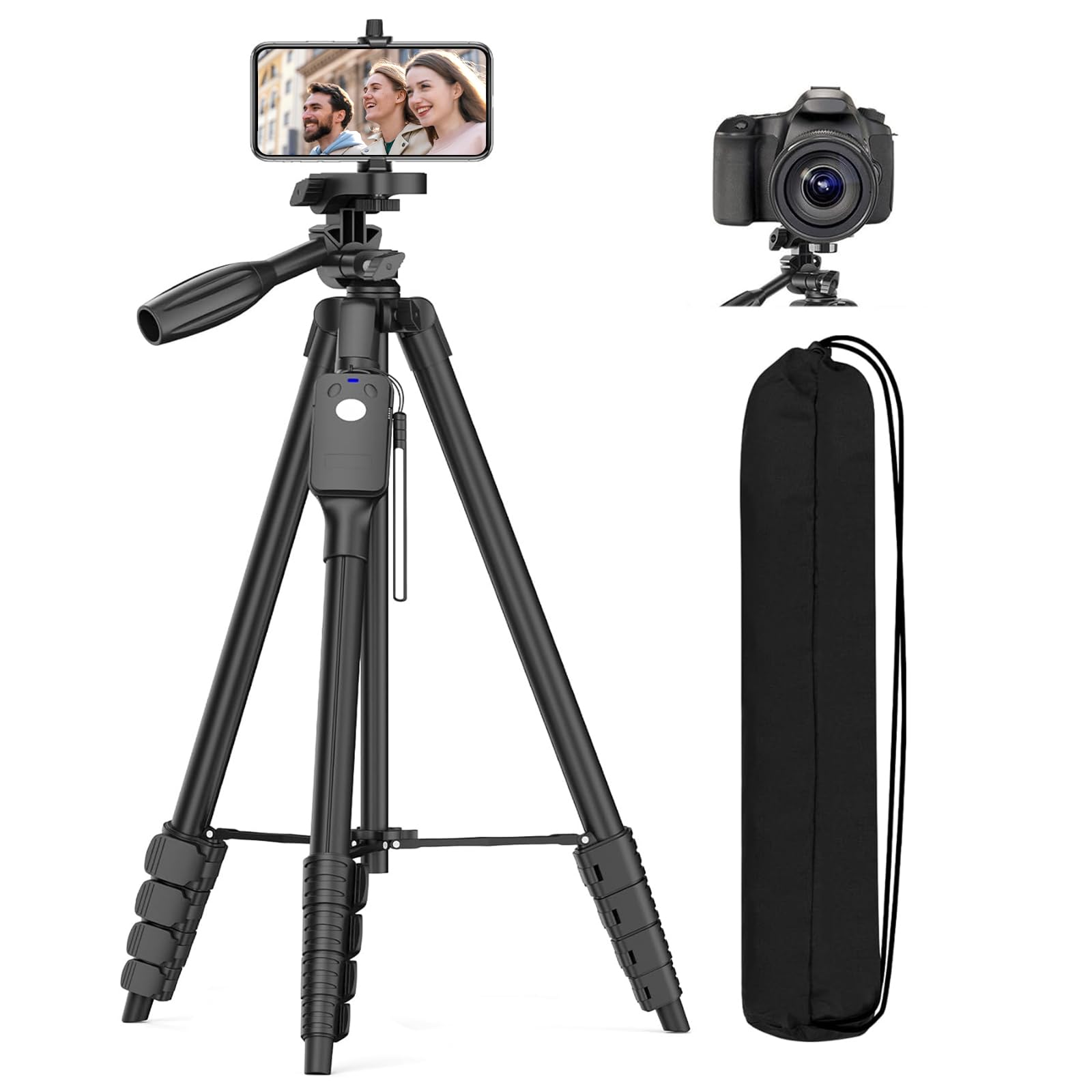 Xxzu Tripod, 67" Camera Tripod With Travel Bag, Cell Phone Tripod With Remote, Aluminum Portable Tripod Stand With Phone Tripod Mount & 1/4”Screw, For Phone/Camera/Projector/Dslr/Slr