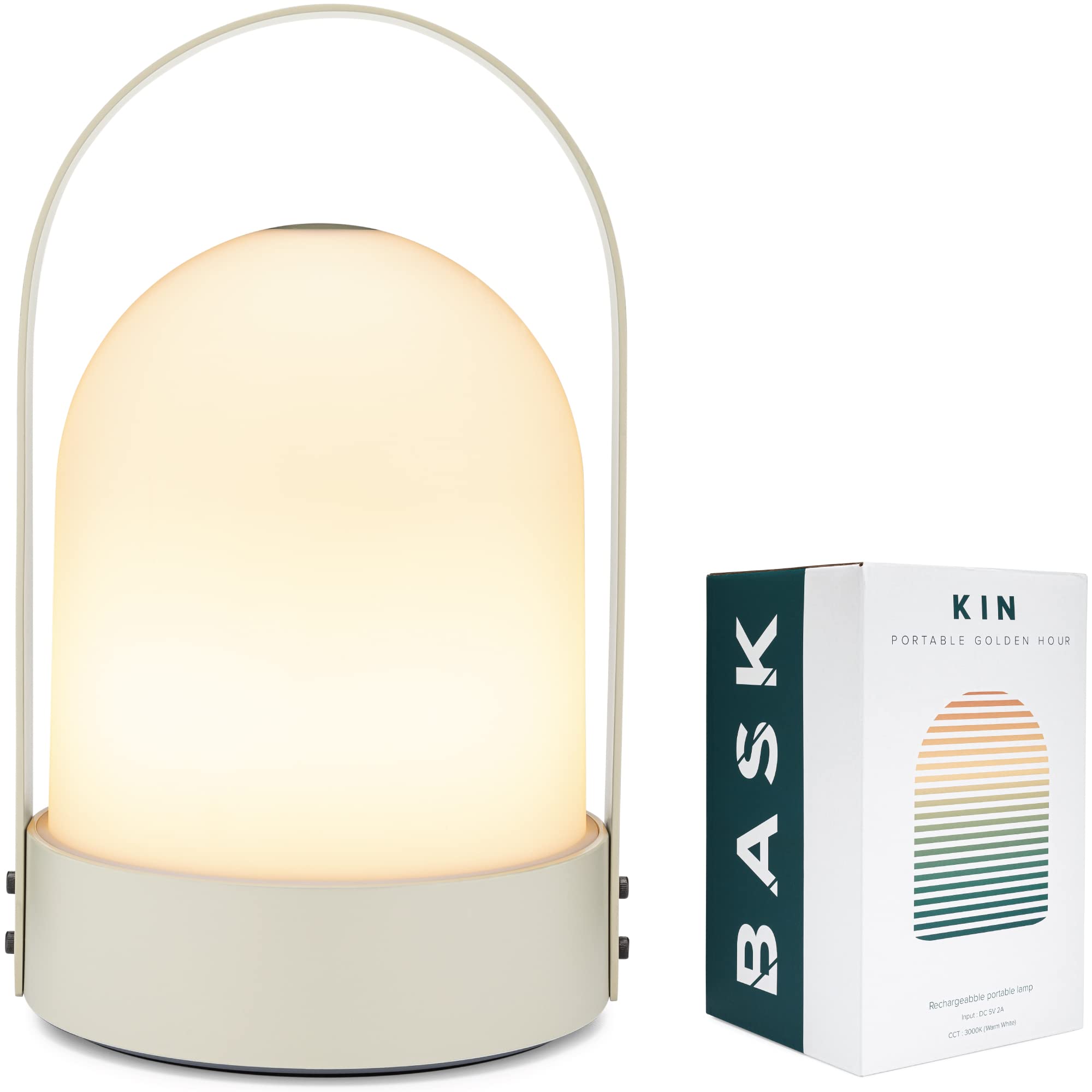 Bask Kin 3.0 Portable Cordless Lantern Table Lamp | Usb Rechargeable | Powerful Long-Lasting 4000Mah Battery | Kids Bedroom | Easy 3-Step Touch Dimmable | Ultrabright Led (Vanilla Cream)