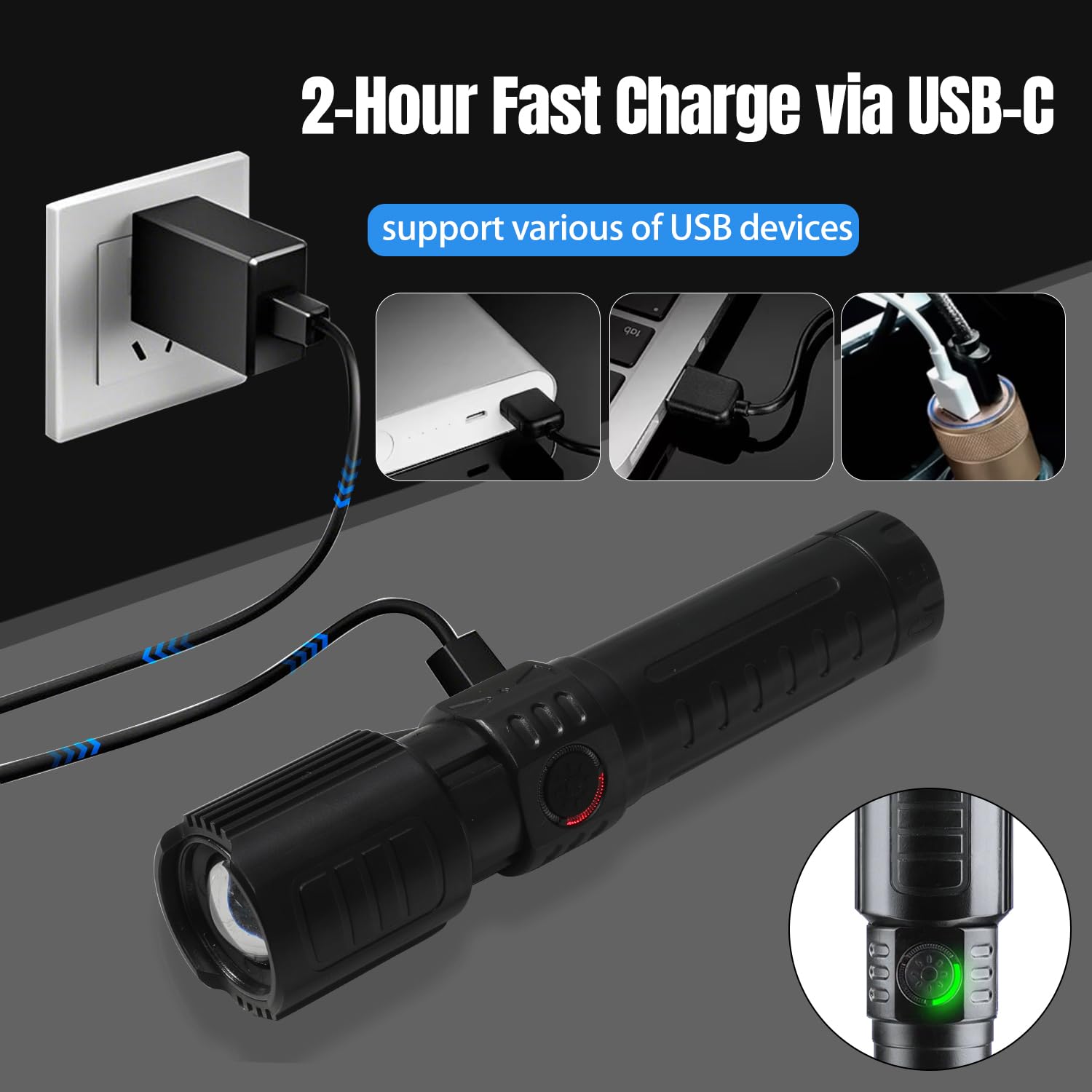 Puyinii Utility Flashlights Torch High Lumens Rechargeable, 3 Modes Led Waterproof Zoomable Linternas Handheld Small Flashlight, Adjustable Brightness Flash Light For Hurricane/Home/Emergency (2 Pack)