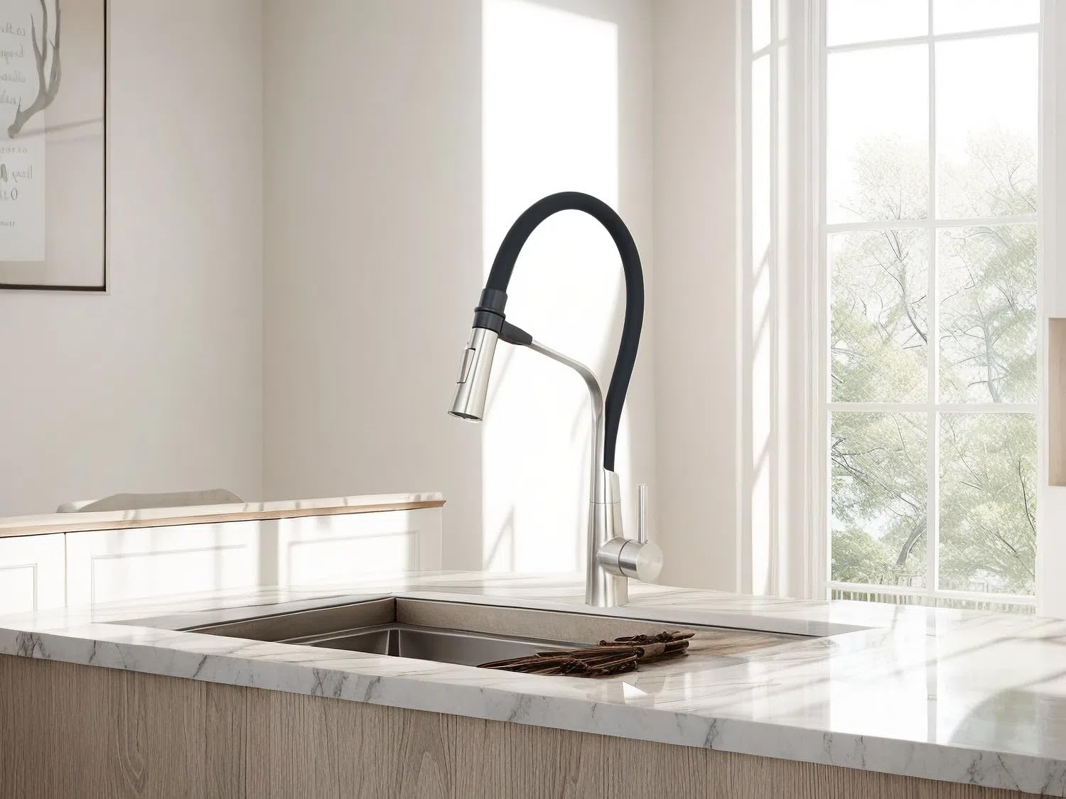 Trywell Kitchen Faucets With Side Sprayer Single Handle Pull Out Hose Magnetic Docking Faucet Stainless Steel Kitchen Sink Commercial Faucet（Cw-118E,Brushed）