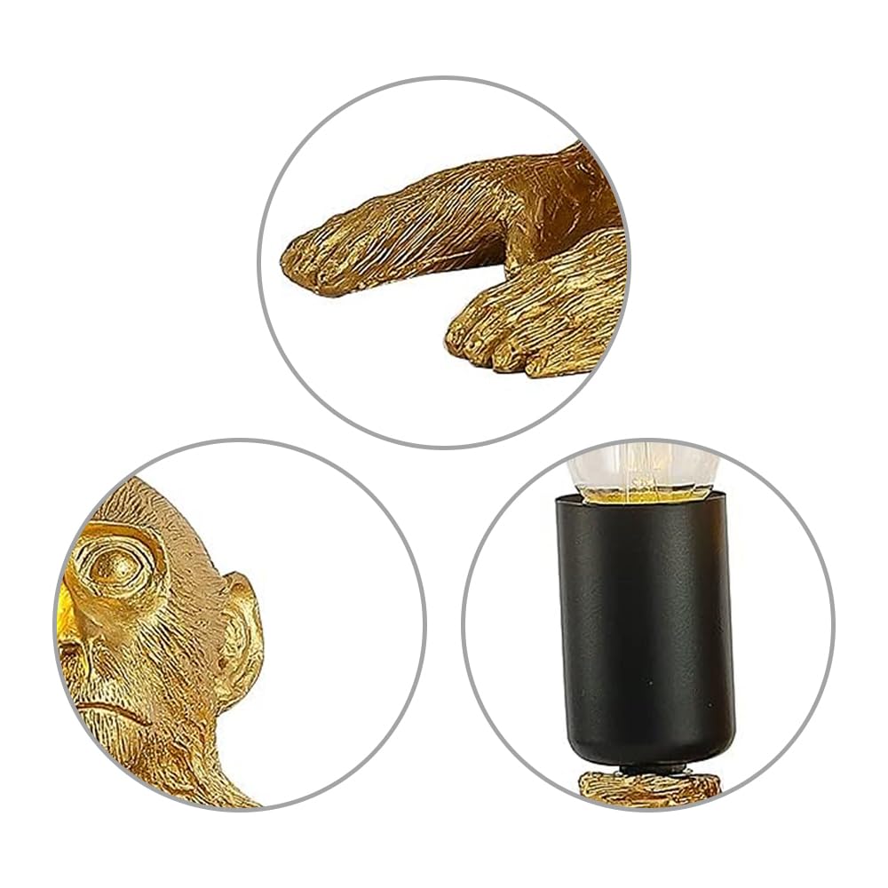 Lxrnqcey Modern Creative Table Light Monkey Desk Lamp, Resin Sitting Monkey Lighting Fixture, Industrial Table Lighting Fixture Chandelier For Living Room, Bedroom, Office, Gold, Table Lamp