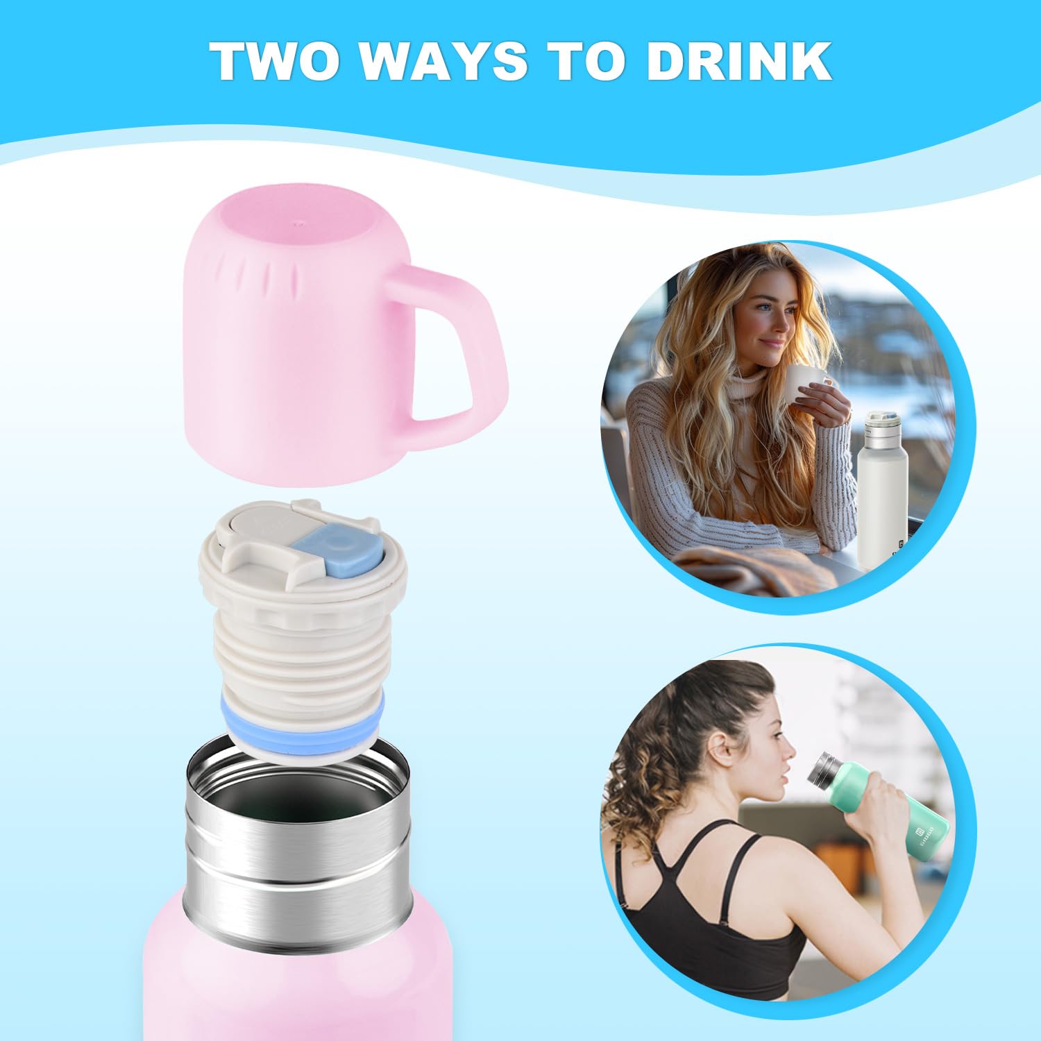 Vacuum Insulated Water Bottle Thermo With Cup 648Ml/22Oz Stainless Steel Thermal Water Bottles