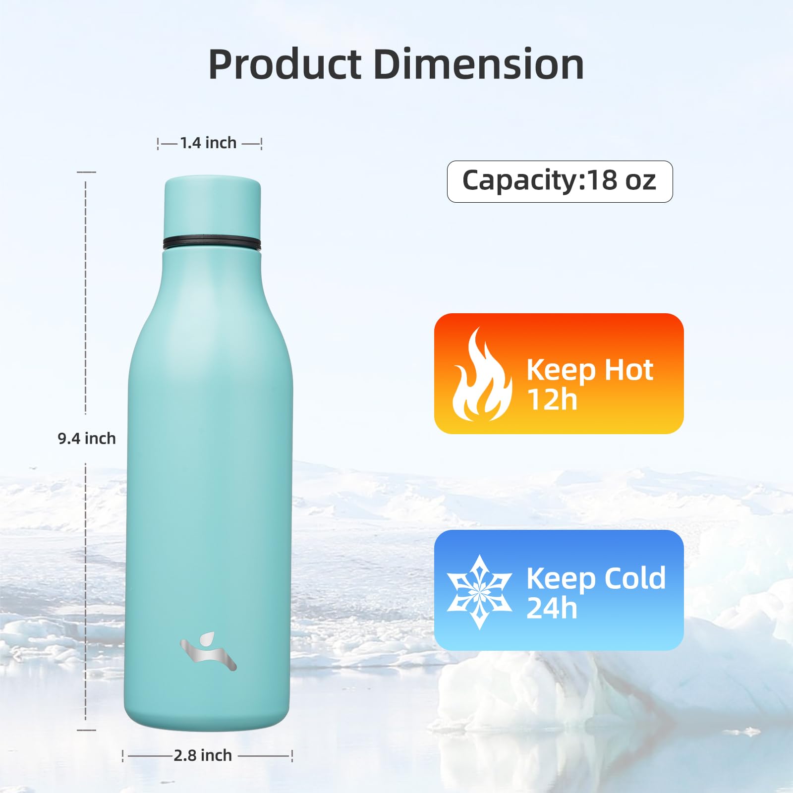 Insulated Water Bottle With Strap,18 Oz Double Wall Stainless Steel Vacuum Bottles Metal