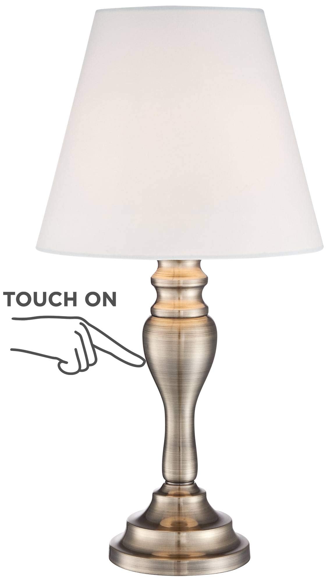 Regency Hill Thom Traditional Candlestick Accent Table Lamp 19 1/4" High Brass Gold Metal White Bell Shade Touch On Off For Living Room Bedroom House Bedside Nightstand Home Office Family
