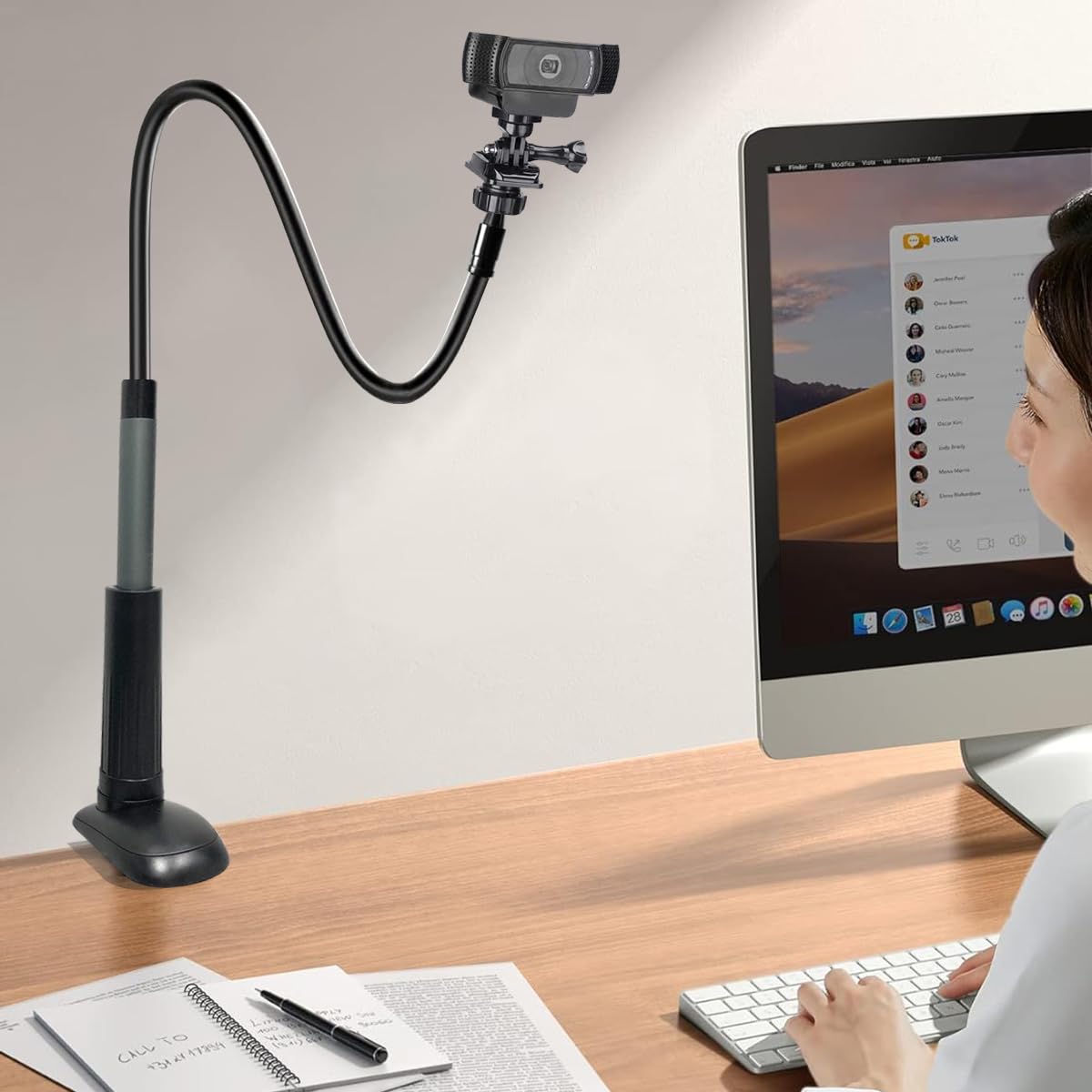 Jcwiny 30 Inch Webcam Stand Camera Mount, Thick Base Flexible Gooseneck Camera Stand Desk Webcam Mount Clamp For Logitech Webcams C930E C930 C920 C922X C922 Brio 4K C925E C615, Gopro Hero 8 7 6 5 4