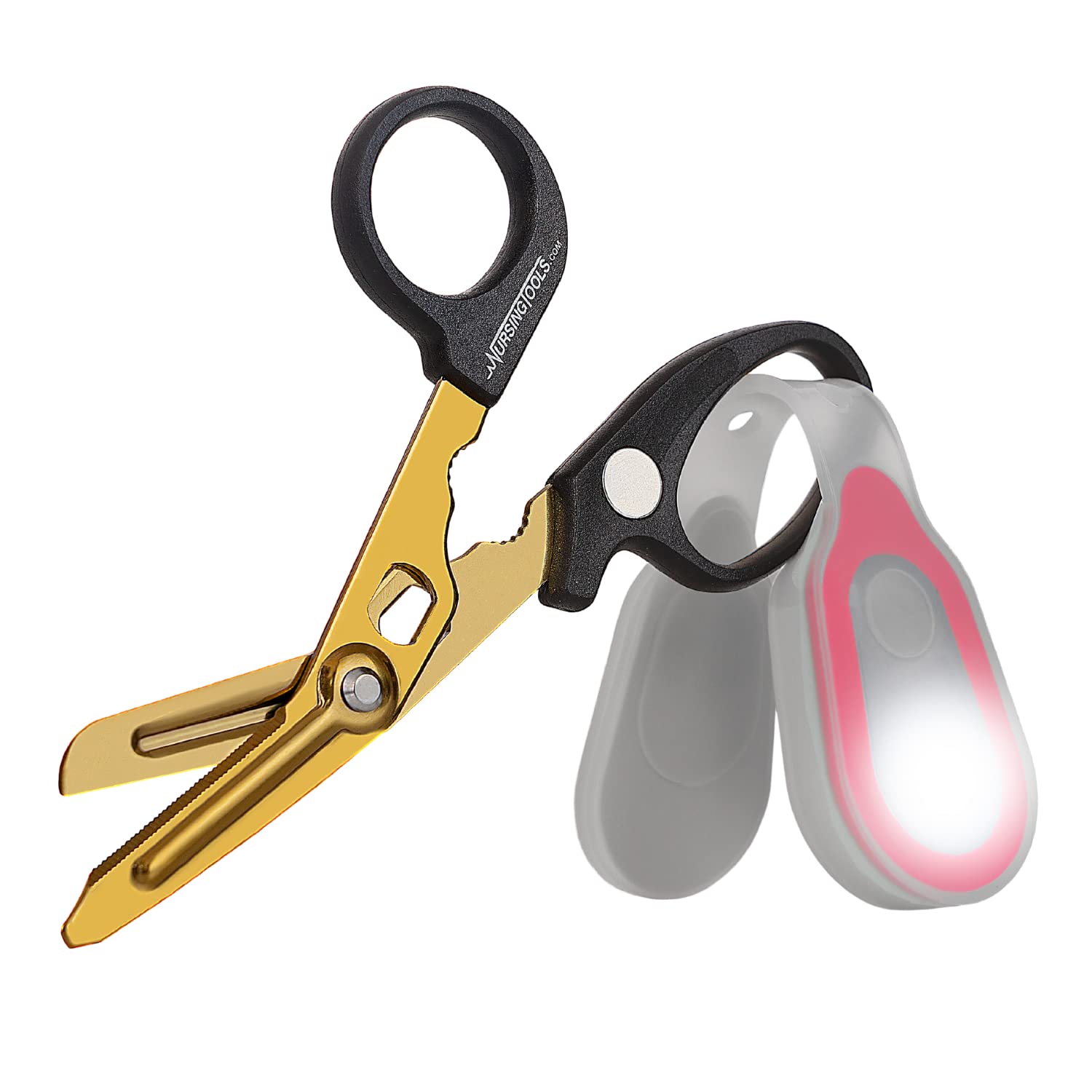 Nursingtools Hummingbird 4In1 Medical Scissors - Pocket Size Trauma Shears W/Clip-On Led Flashlight For Nurses, Students, Respiratory Therapists, Veterinarians, And Medical Professionals (Pink + Led Light)