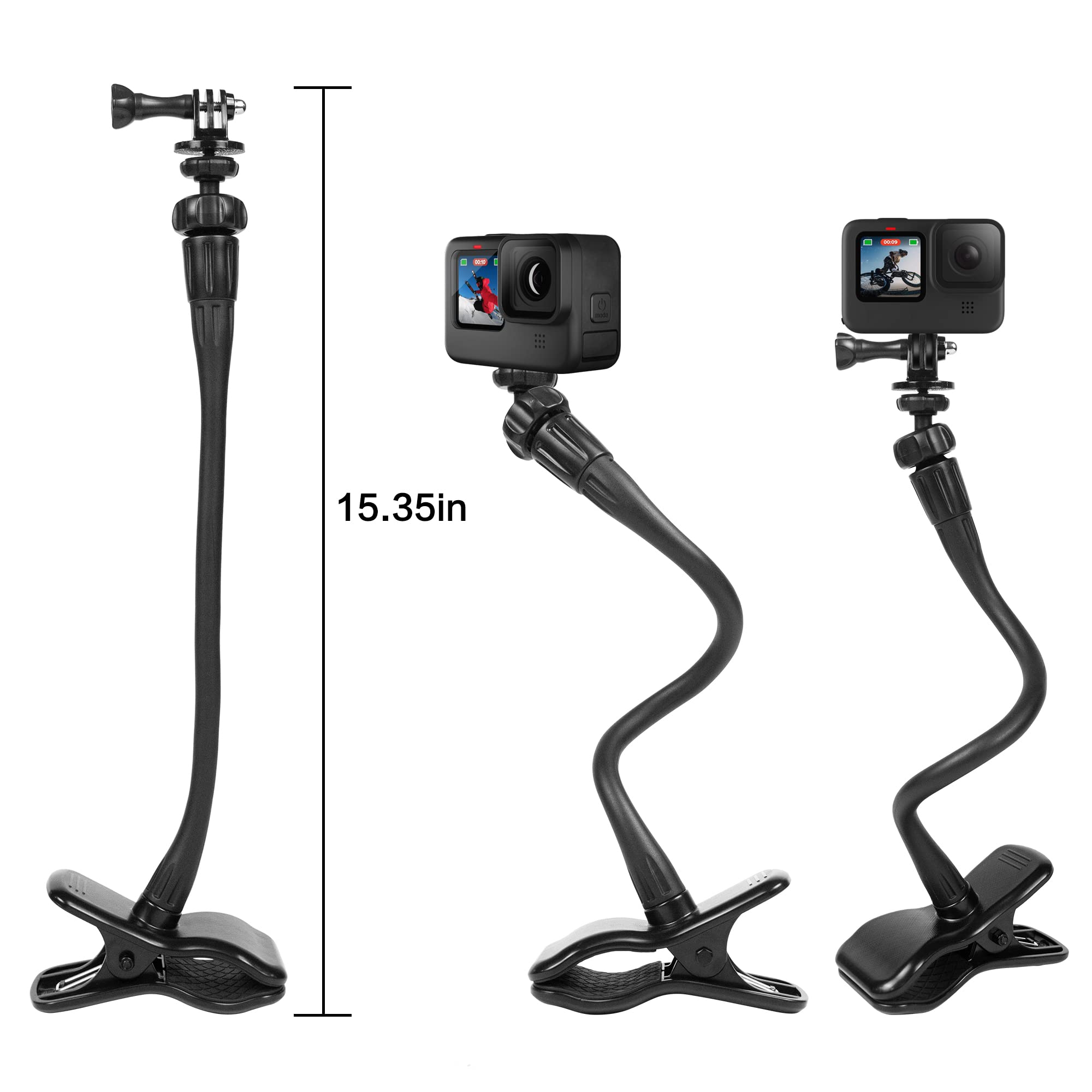 Fahliso Flexible Jaws Clamp Mount For Gopro Webcam Stand Holder Desk Table Clip With 1/4” Screw Thread 360° Ball Head Compatible With Logitech Webcam/Dji Action Cameras