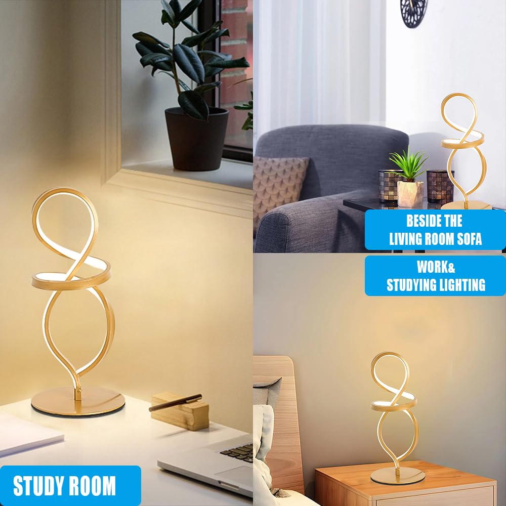 Yltlink Modern Dimmable Table Lamp,Gold Desk Lamp,Bedroom Bedside Lamps Spiral,Table Lamps,Living Room,Home Office Decor Desk Light,Dancer Shape,Aesthetic,Unique,Night Stands,15W,3 Color Temperature