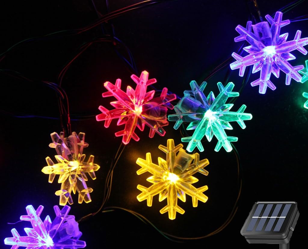 Splocolor Solar Snowflake String Lights 20Ft 30 Leds Waterproof 8 Modes Solar Powered String Fairy Christmas Lights For Patio Holiday Party Gar Indoor Outdoor