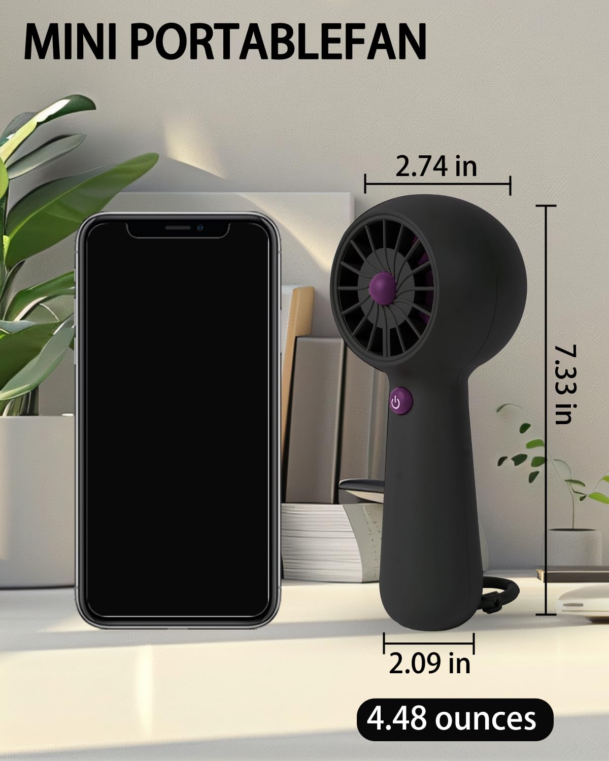 Portable Mini Fan, Usb Rechargeable Handheld Personal Fan With 5 Speeds 10H Battery Life Compact