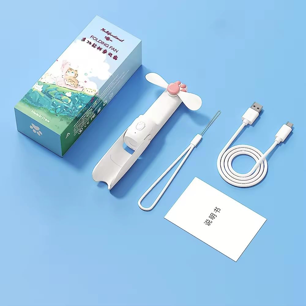 Handheld Mini Fan,Usb Rechargeable Foldable Fan, 3 In 1 Portable Pocket Fan With Power Bank