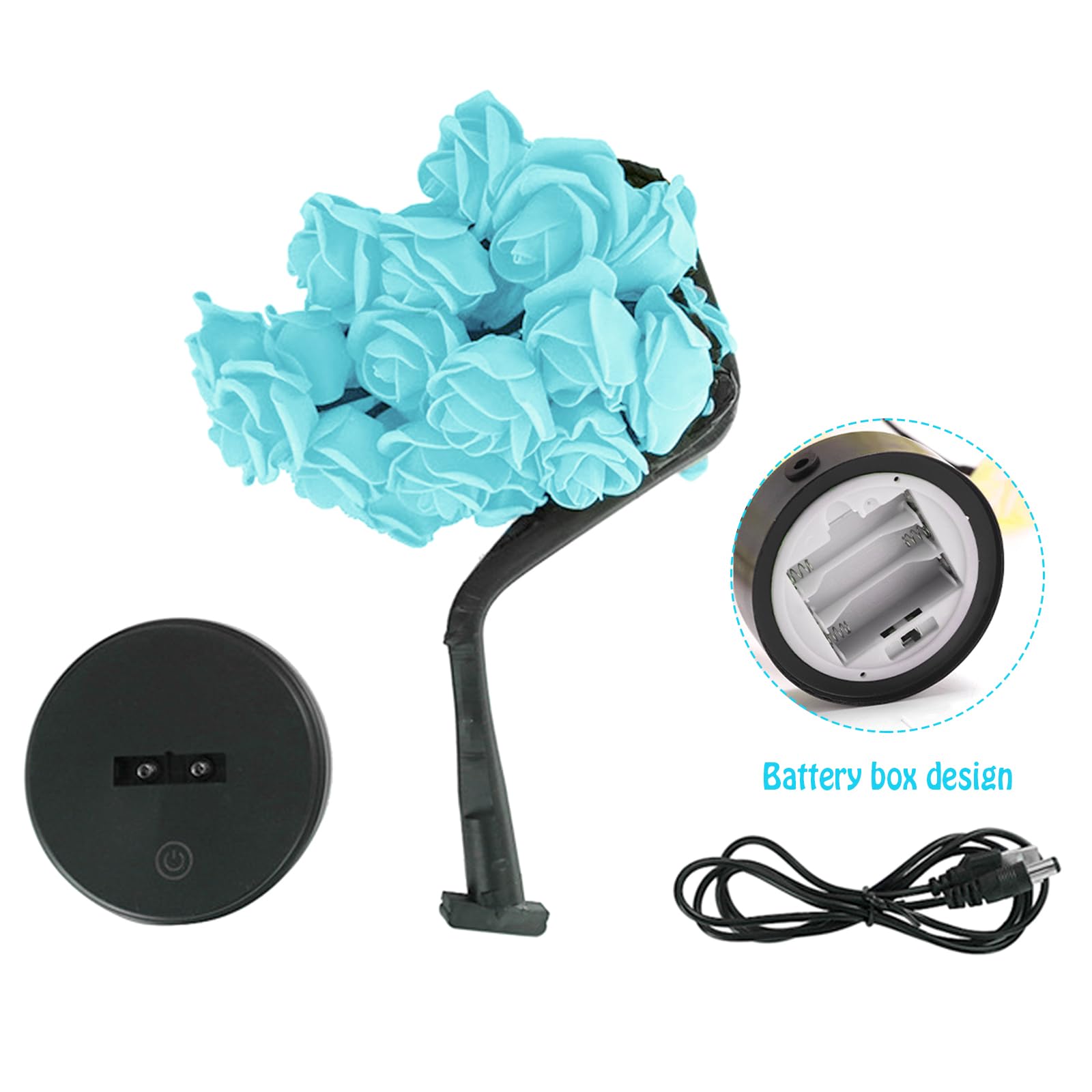 Bonlting Rose Flower Tree Lamp, Led Rose Bedside Table Lamp Battery Powered Or Usb Adapter, Nightstand Lamp For Living Room, Bedroom, Office For Mother’S Day Anniversary Birthday (Blue)